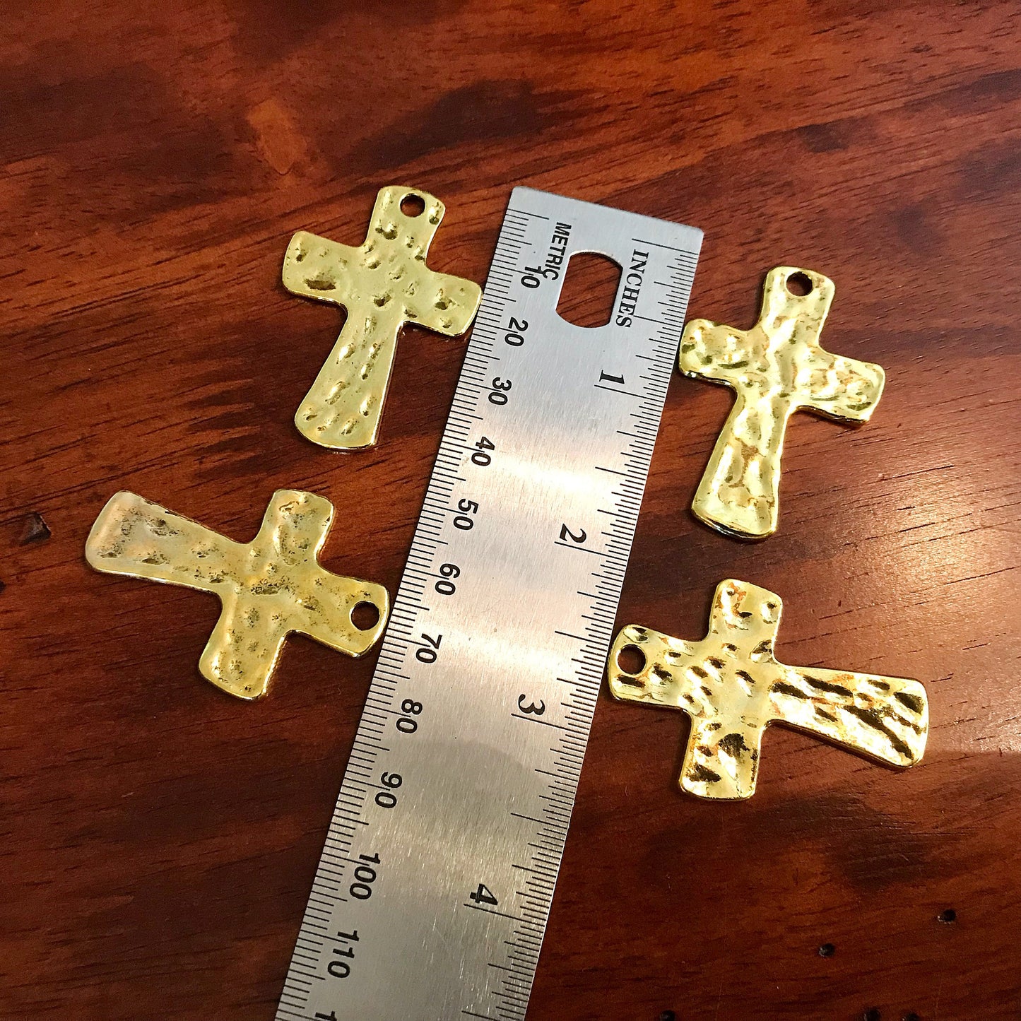 5pcs Large Cross Pendants, Antique Gold Cross, Hammered Cross Pendants, Gold Tone Cross Pendants, Crucifix, Double Sided Cross, Findings