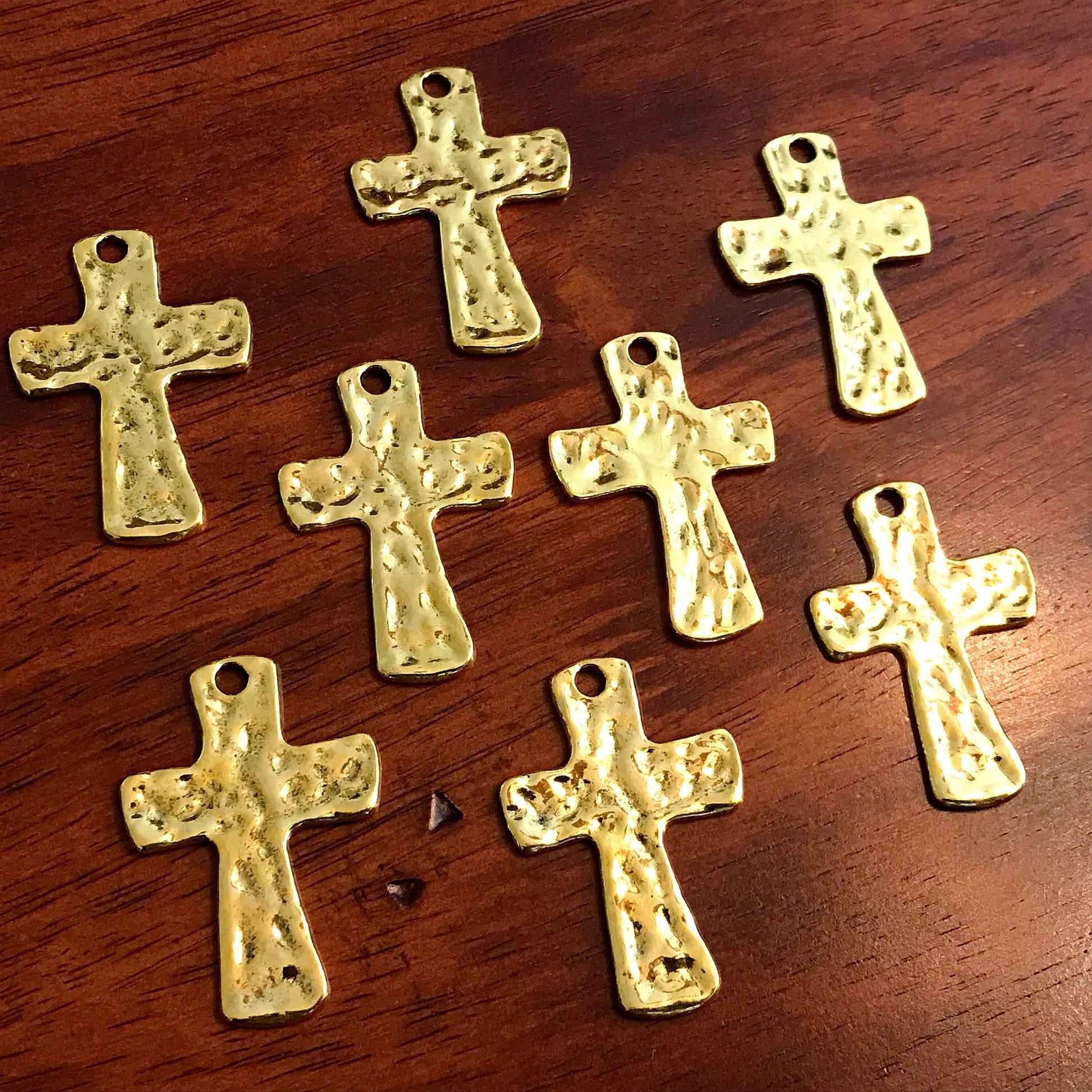 5pcs Large Cross Pendants, Antique Gold Cross, Hammered Cross Pendants, Gold Tone Cross Pendants, Crucifix, Double Sided Cross, Findings