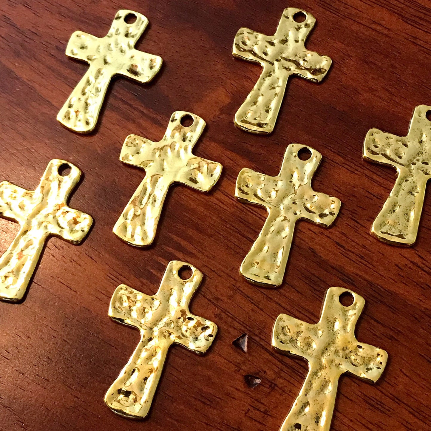 5pcs Large Cross Pendants, Antique Gold Cross, Hammered Cross Pendants, Gold Tone Cross Pendants, Crucifix, Double Sided Cross, Findings