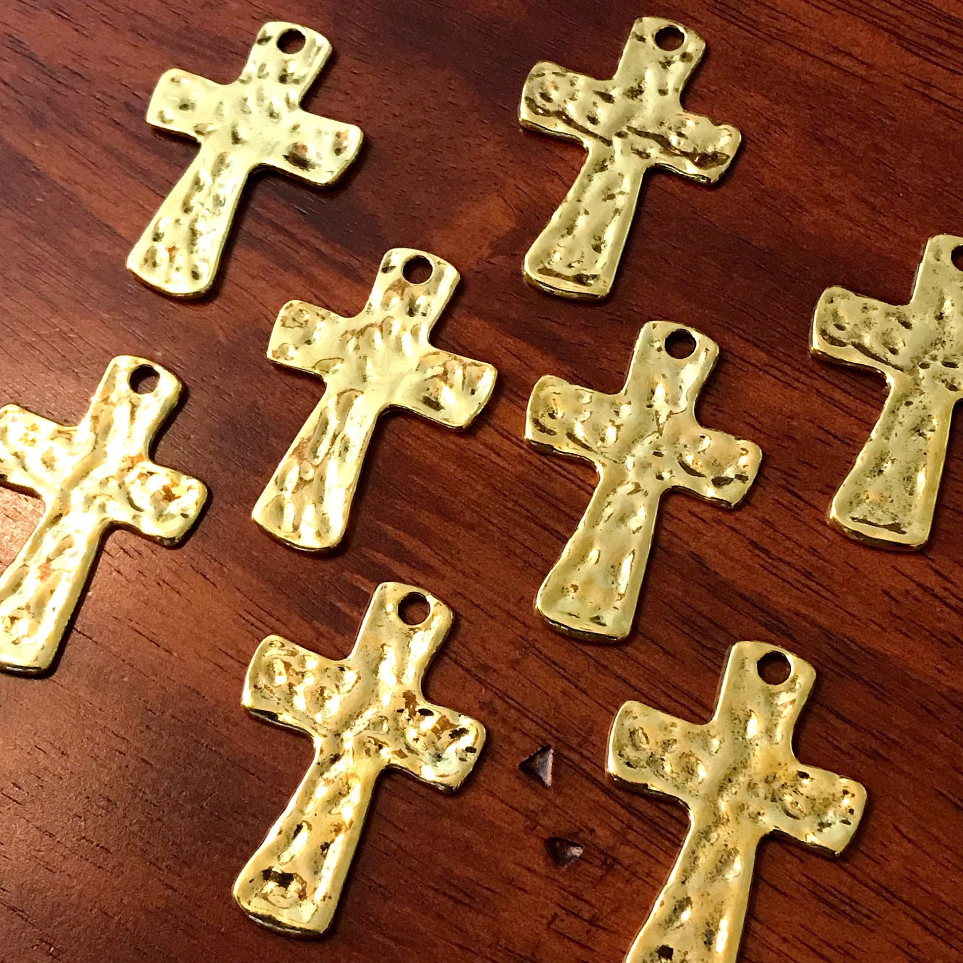 5pcs Large Cross Pendants, Antique Gold Cross, Hammered Cross Pendants, Gold Tone Cross Pendants, Crucifix, Double Sided Cross, Findings