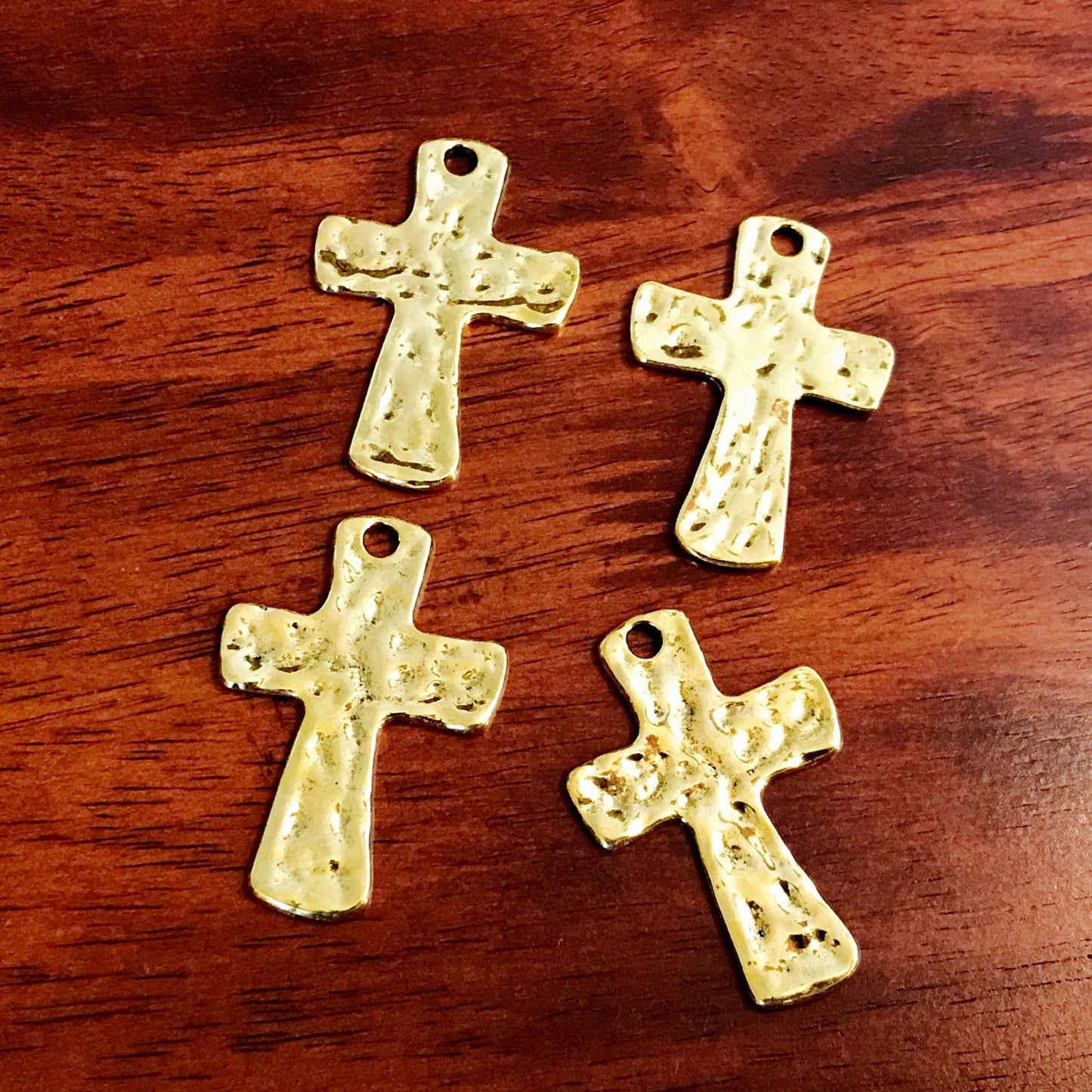 5pcs Large Cross Pendants, Antique Gold Cross, Hammered Cross Pendants, Gold Tone Cross Pendants, Crucifix, Double Sided Cross, Findings