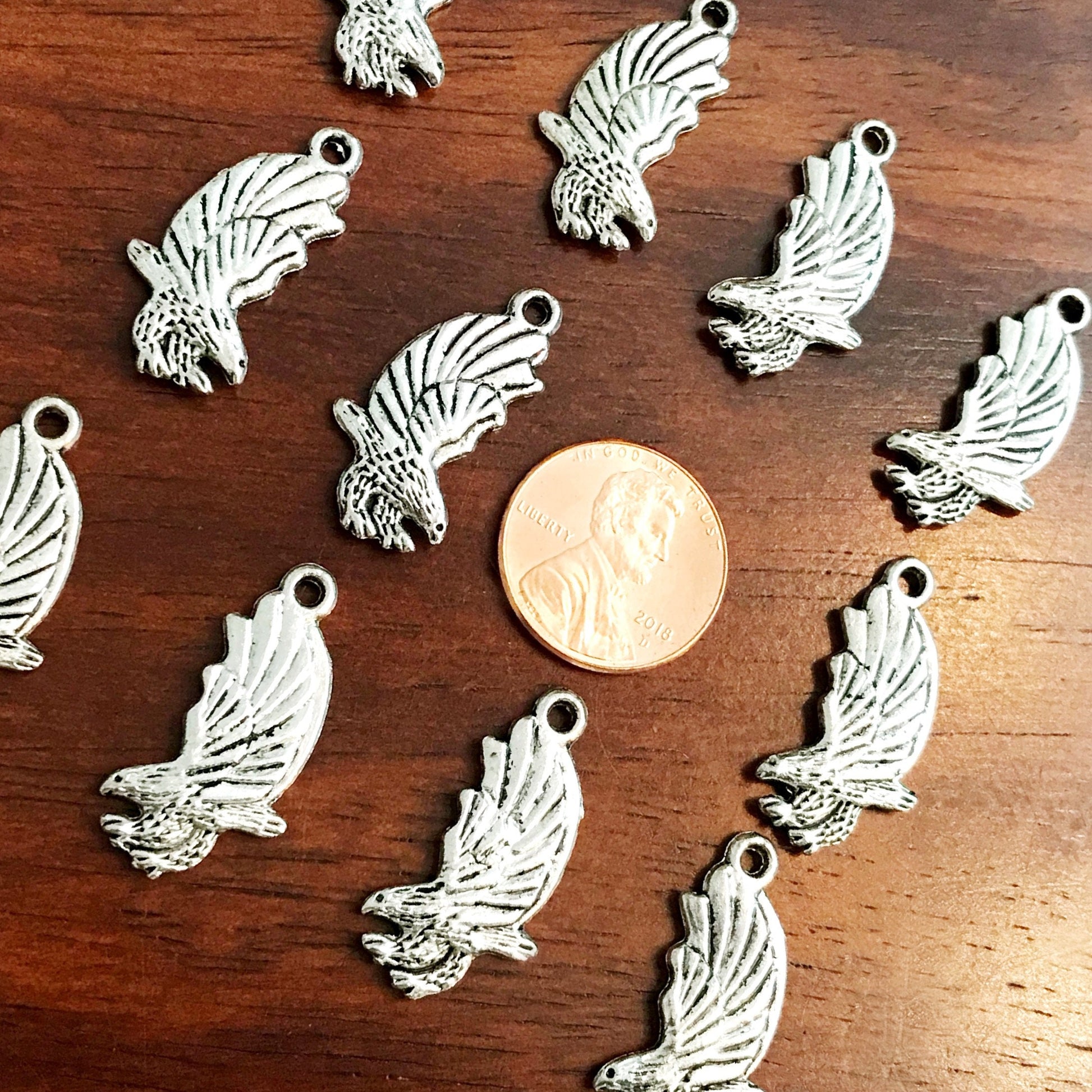10pcs, Eagle Charms, Antique Silver Charms, Bird Charms, American Eagle Charms, Bald Eagle Charms, Double Sided Eagle Charms, Findings