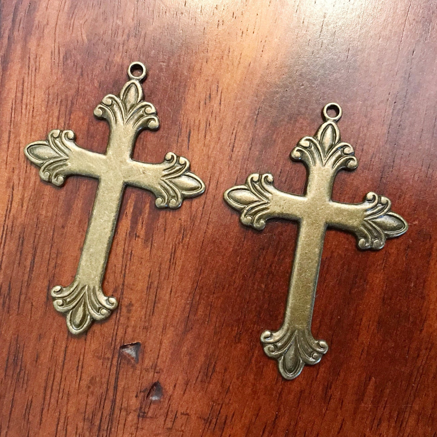 4 Large Bronze Cross Pendants, Cross Charms, Antique Bronze Cross Pendant, Fancy Cross Pendants, Rosary Cross, Rosary Charms, Findings