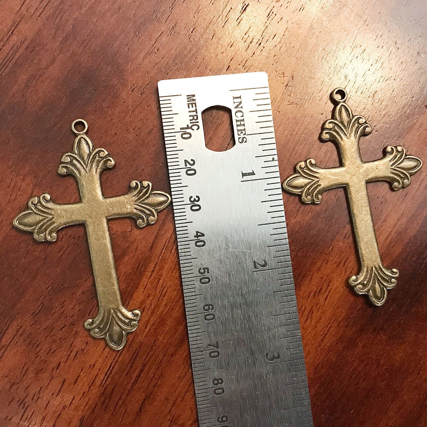 4 Large Bronze Cross Pendants, Cross Charms, Antique Bronze Cross Pendant, Fancy Cross Pendants, Rosary Cross, Rosary Charms, Findings