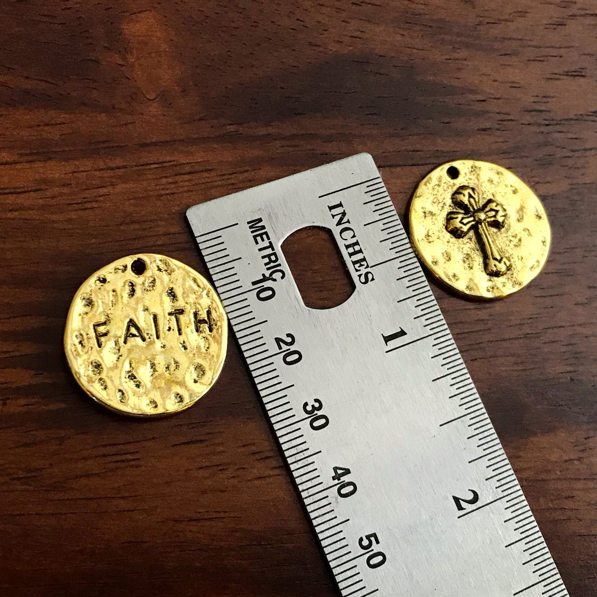 5pcs, Large Faith Charms, Round Faith Charms, Antique Gold Cross Charms, Round Cross Charms, Hammered Cross Pendants, Disc Cross, Findings