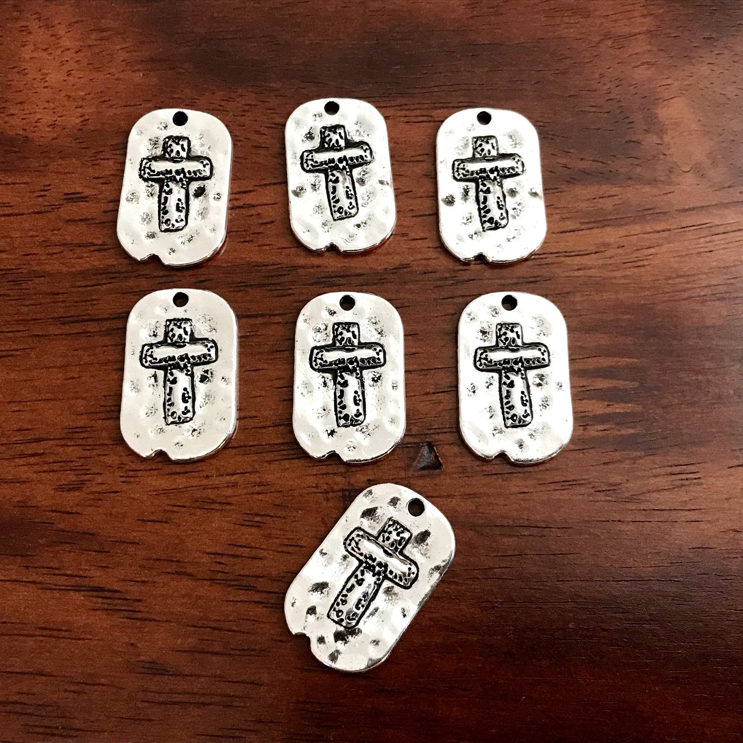8pcs, Dog Tag Cross Charm, Large Cross Pendant, Silver Cross Charms, Hammered Cross Charms, Silver Cross Pendant, Findings