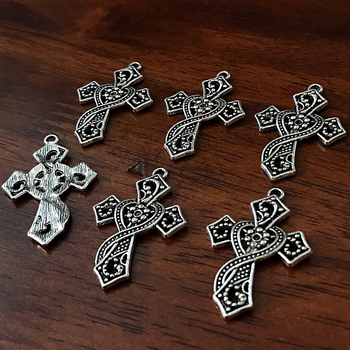 12pcs, Cross Charms, Antique Silver Charms, Silver Cross Charms, Fancy Cross Charms, Cross Pendants, Fndings, Silver and Black Cross Pendant