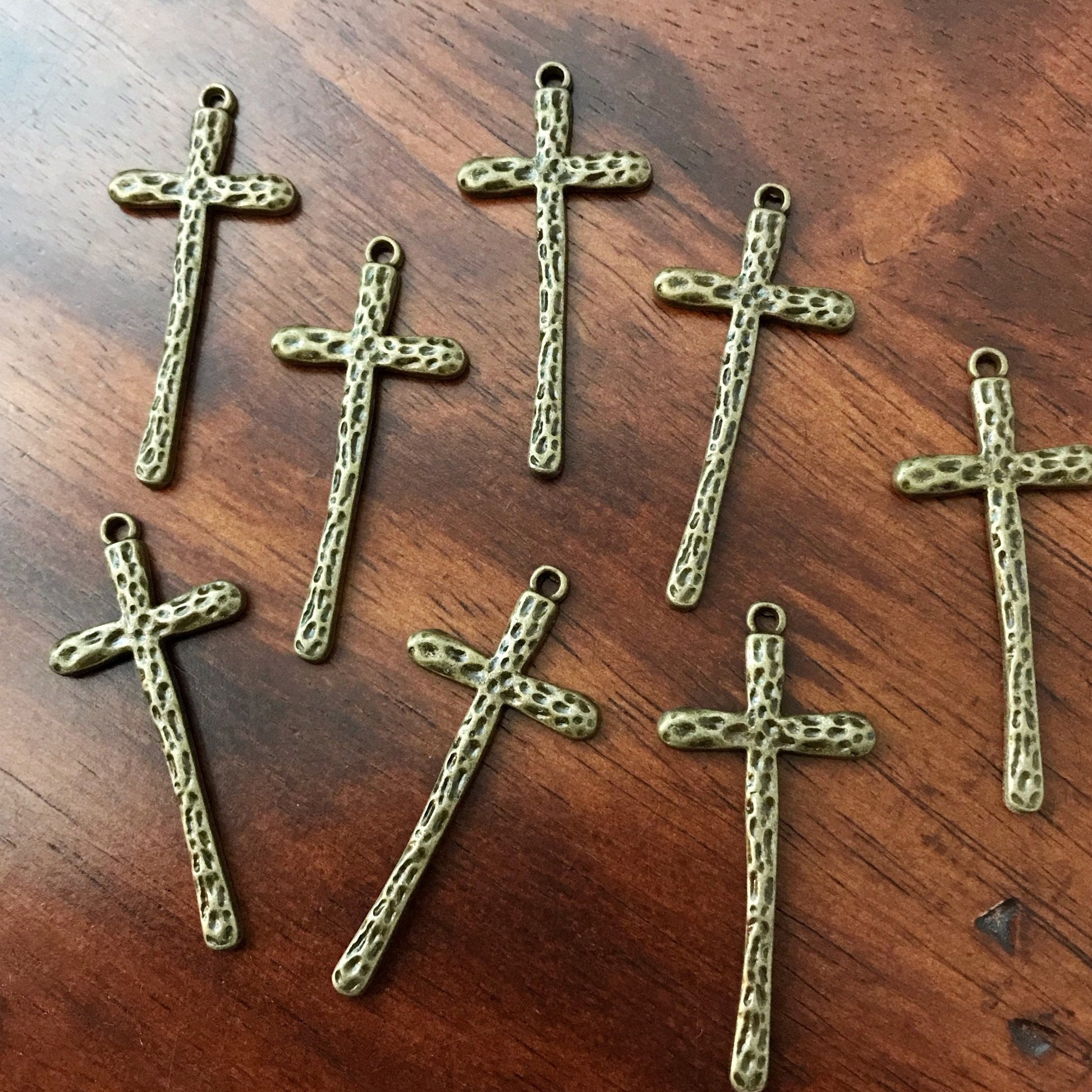 7pcs, Cross Charms, Large Bronze Cross Charms, Long Cross Pendants, Crucifix Charms, Thin Cross Charms, Bronze Cross Pendants, Findings