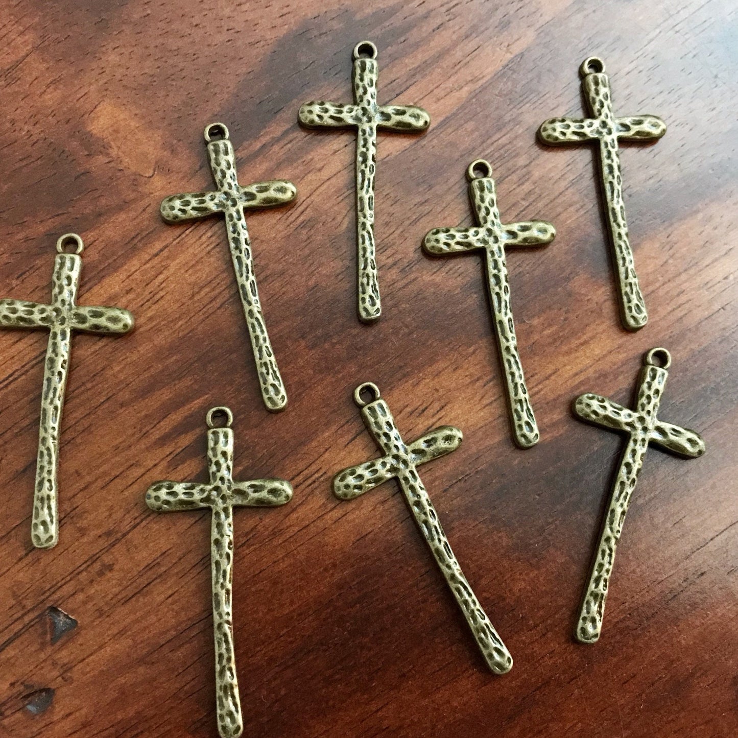 7pcs, Cross Charms, Large Bronze Cross Charms, Long Cross Pendants, Crucifix Charms, Thin Cross Charms, Bronze Cross Pendants, Findings