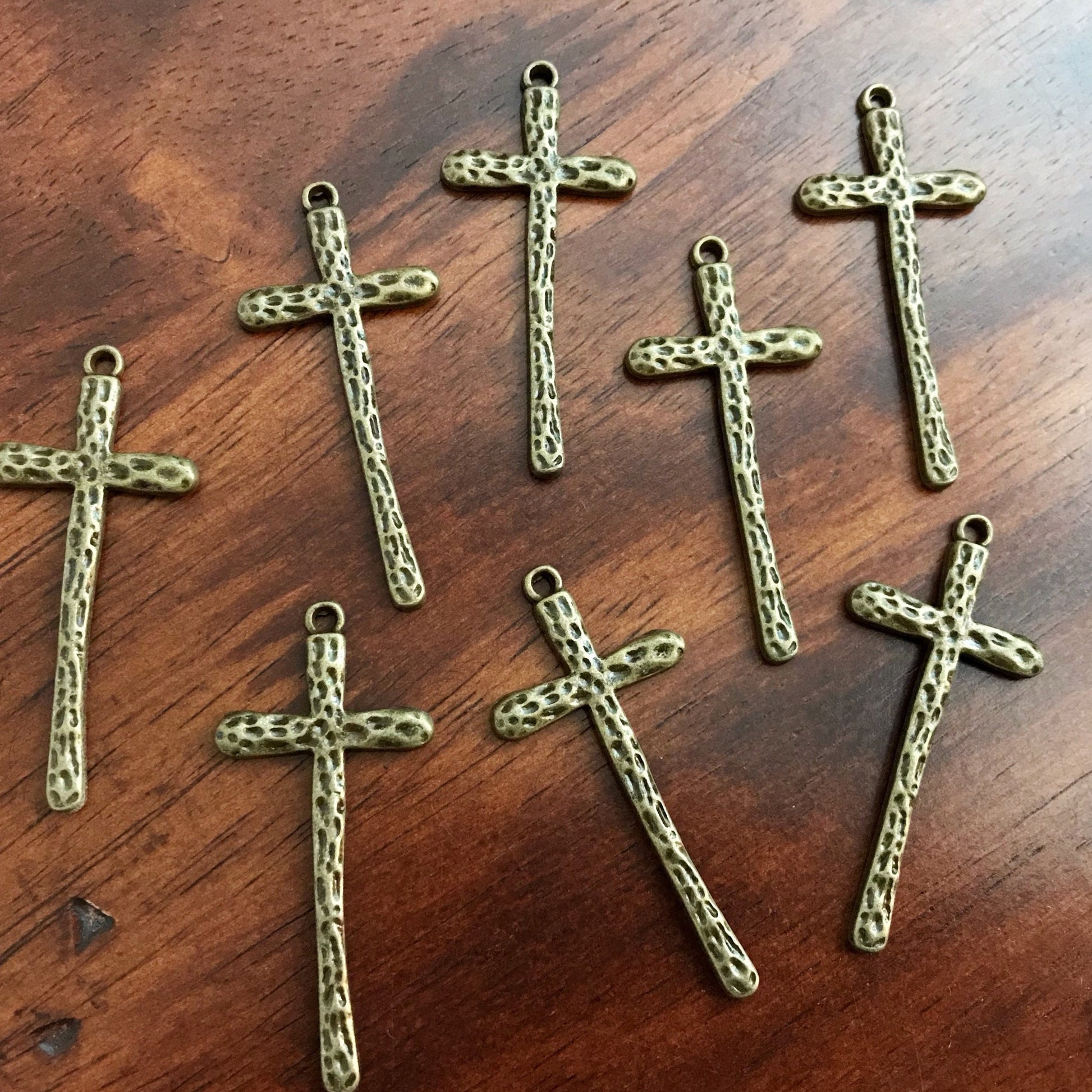 7pcs, Cross Charms, Large Bronze Cross Charms, Long Cross Pendants, Crucifix Charms, Thin Cross Charms, Bronze Cross Pendants, Findings
