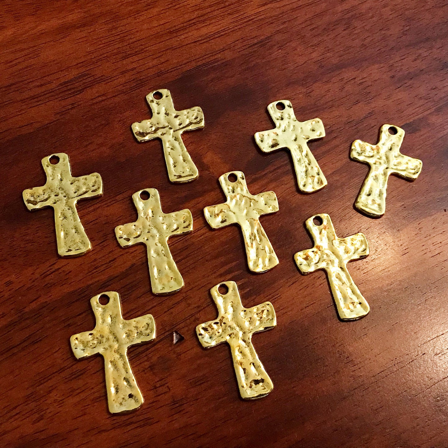 5pcs Large Cross Pendants, Antique Gold Cross, Hammered Cross Pendants, Gold Tone Cross Pendants, Crucifix, Double Sided Cross, Findings