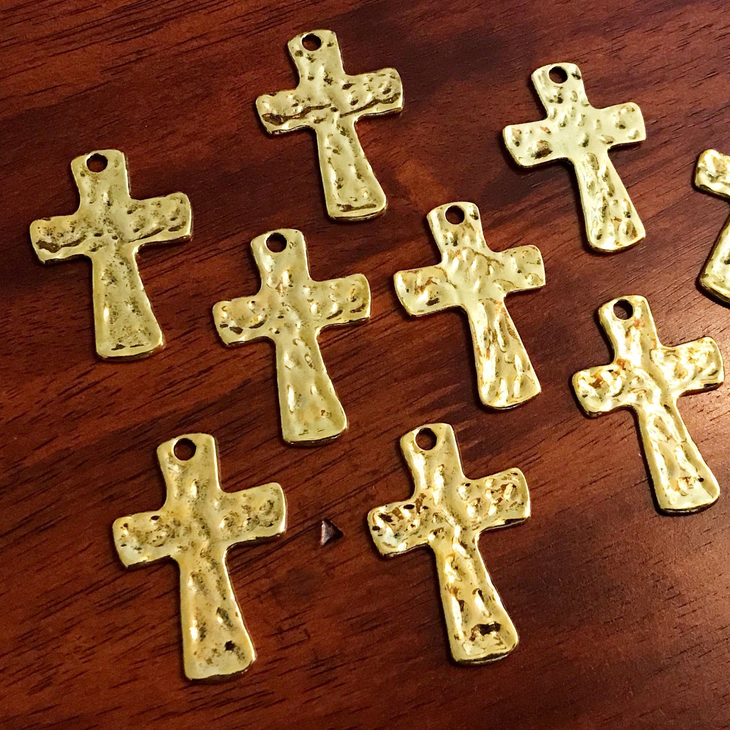 5pcs Large Cross Pendants, Antique Gold Cross, Hammered Cross Pendants, Gold Tone Cross Pendants, Crucifix, Double Sided Cross, Findings