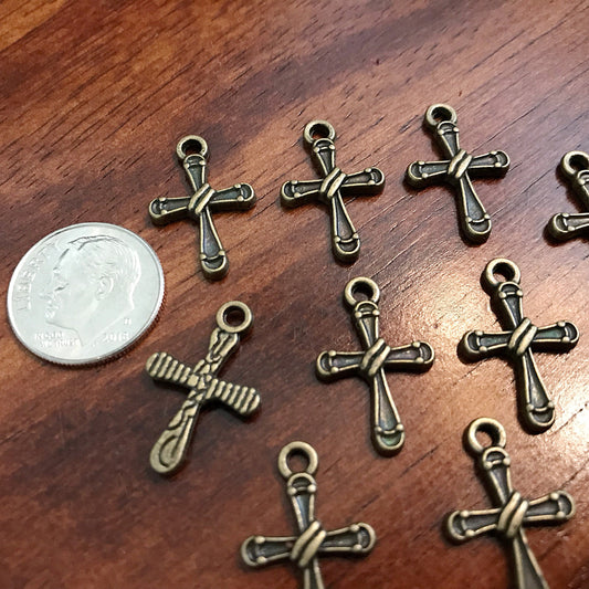 25pcs, Cross Charms, Antique Bronze Charms, Crucifix Charms, Beautiful Cross Charms, Fancy Cross Charms, Bronze Cross Pendants, Finding