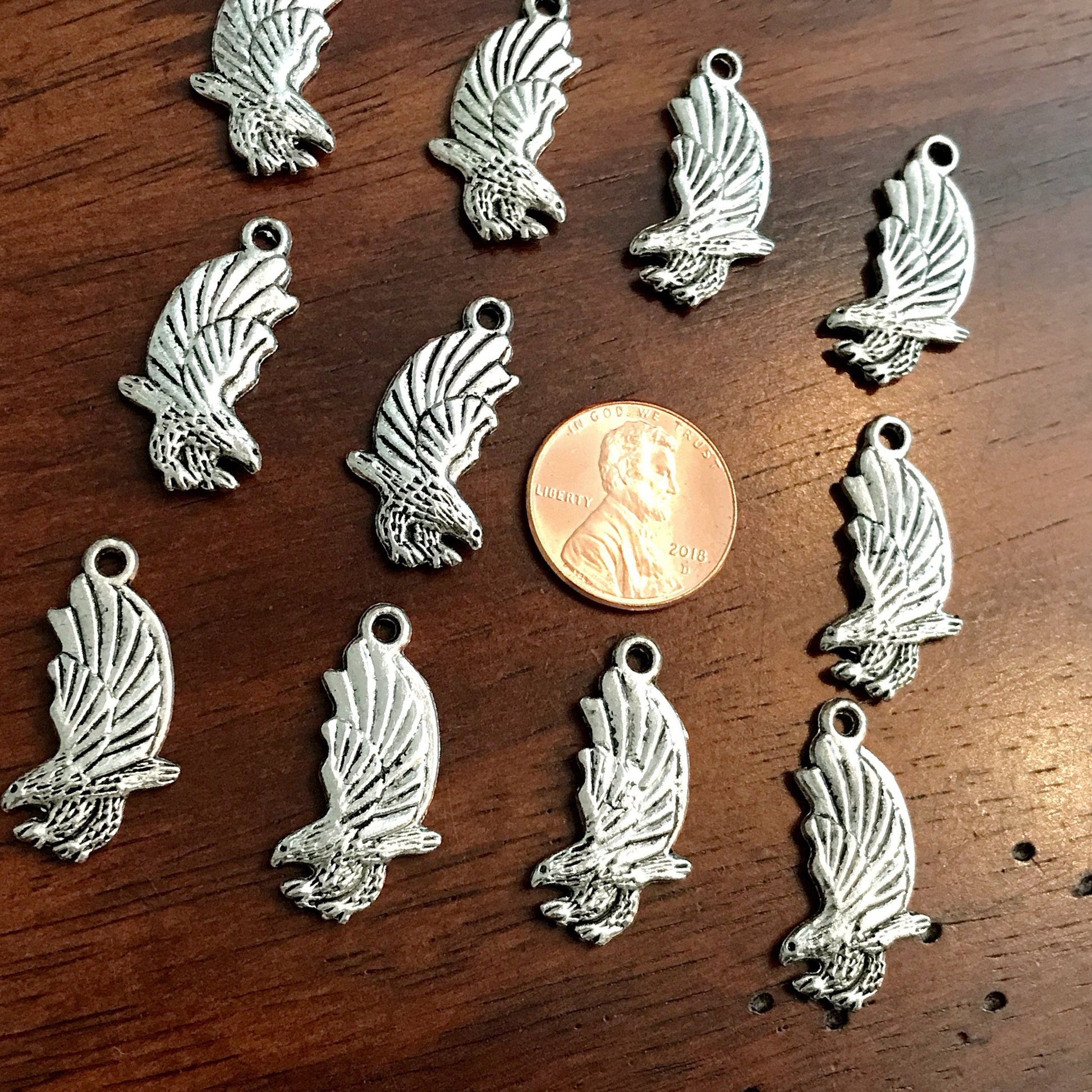 10pcs, Eagle Charms, Antique Silver Charms, Bird Charms, American Eagle Charms, Bald Eagle Charms, Double Sided Eagle Charms, Findings