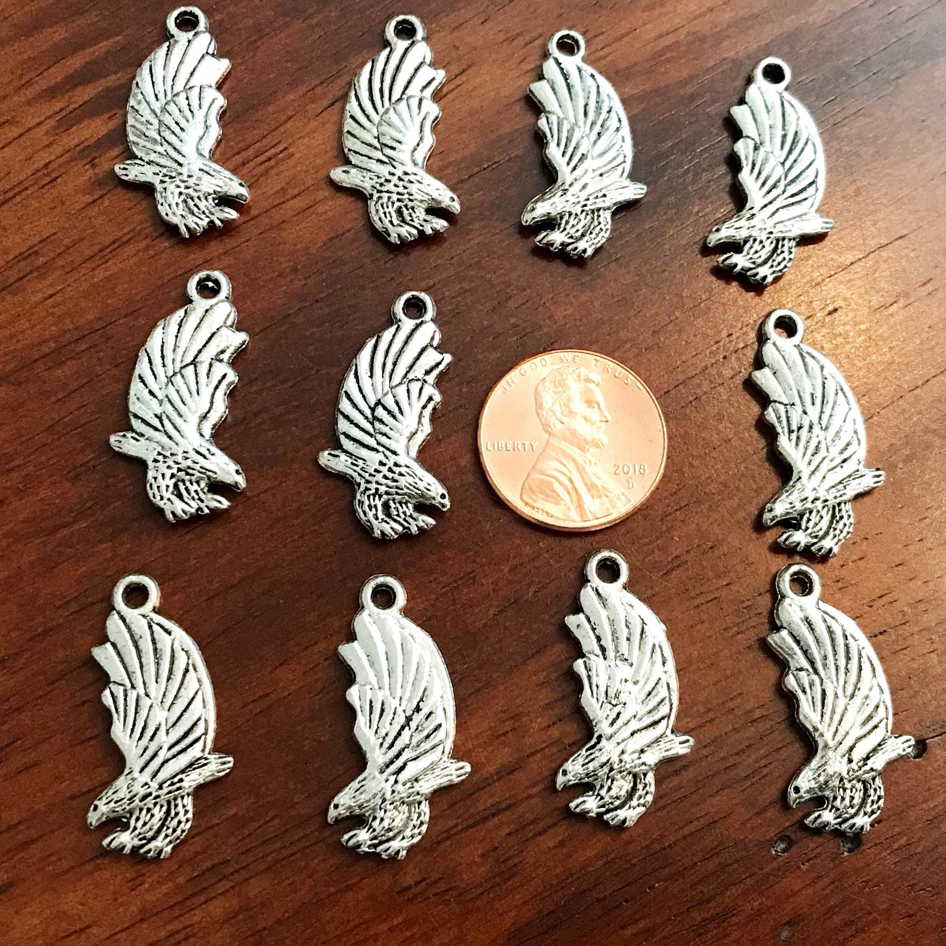 10pcs, Eagle Charms, Antique Silver Charms, Bird Charms, American Eagle Charms, Bald Eagle Charms, Double Sided Eagle Charms, Findings