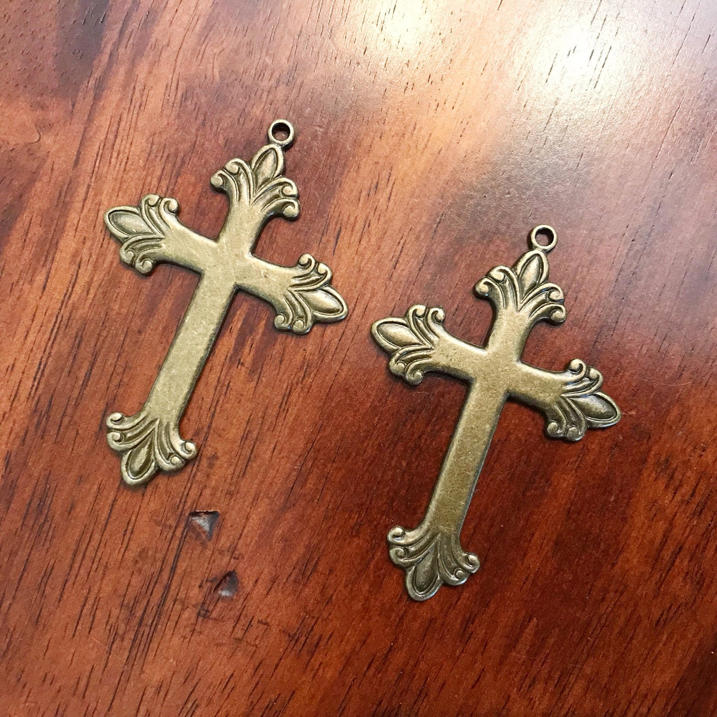 4 Large Bronze Cross Pendants, Cross Charms, Antique Bronze Cross Pendant, Fancy Cross Pendants, Rosary Cross, Rosary Charms, Findings