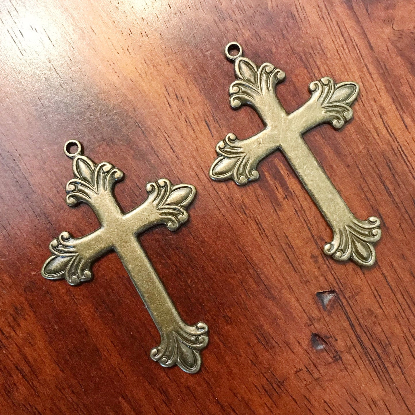 4 Large Bronze Cross Pendants, Cross Charms, Antique Bronze Cross Pendant, Fancy Cross Pendants, Rosary Cross, Rosary Charms, Findings