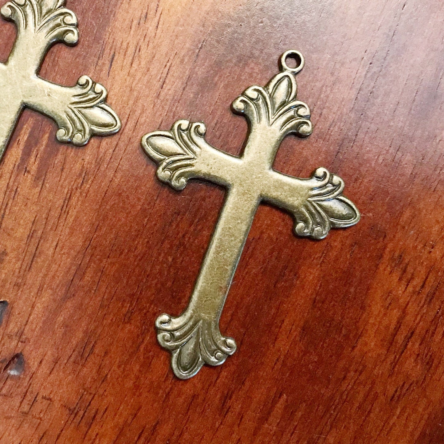 4 Large Bronze Cross Pendants, Cross Charms, Antique Bronze Cross Pendant, Fancy Cross Pendants, Rosary Cross, Rosary Charms, Findings