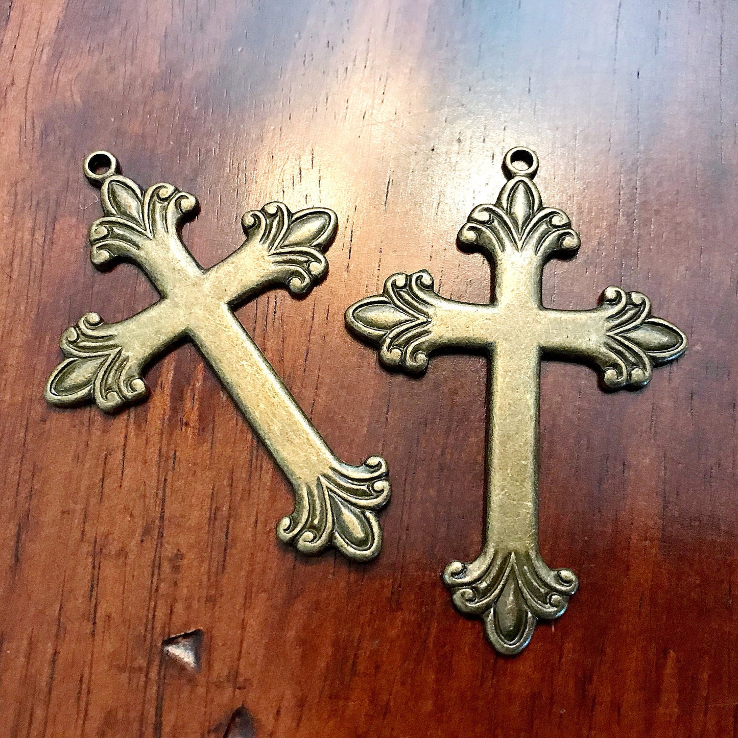 4 Large Bronze Cross Pendants, Cross Charms, Antique Bronze Cross Pendant, Fancy Cross Pendants, Rosary Cross, Rosary Charms, Findings