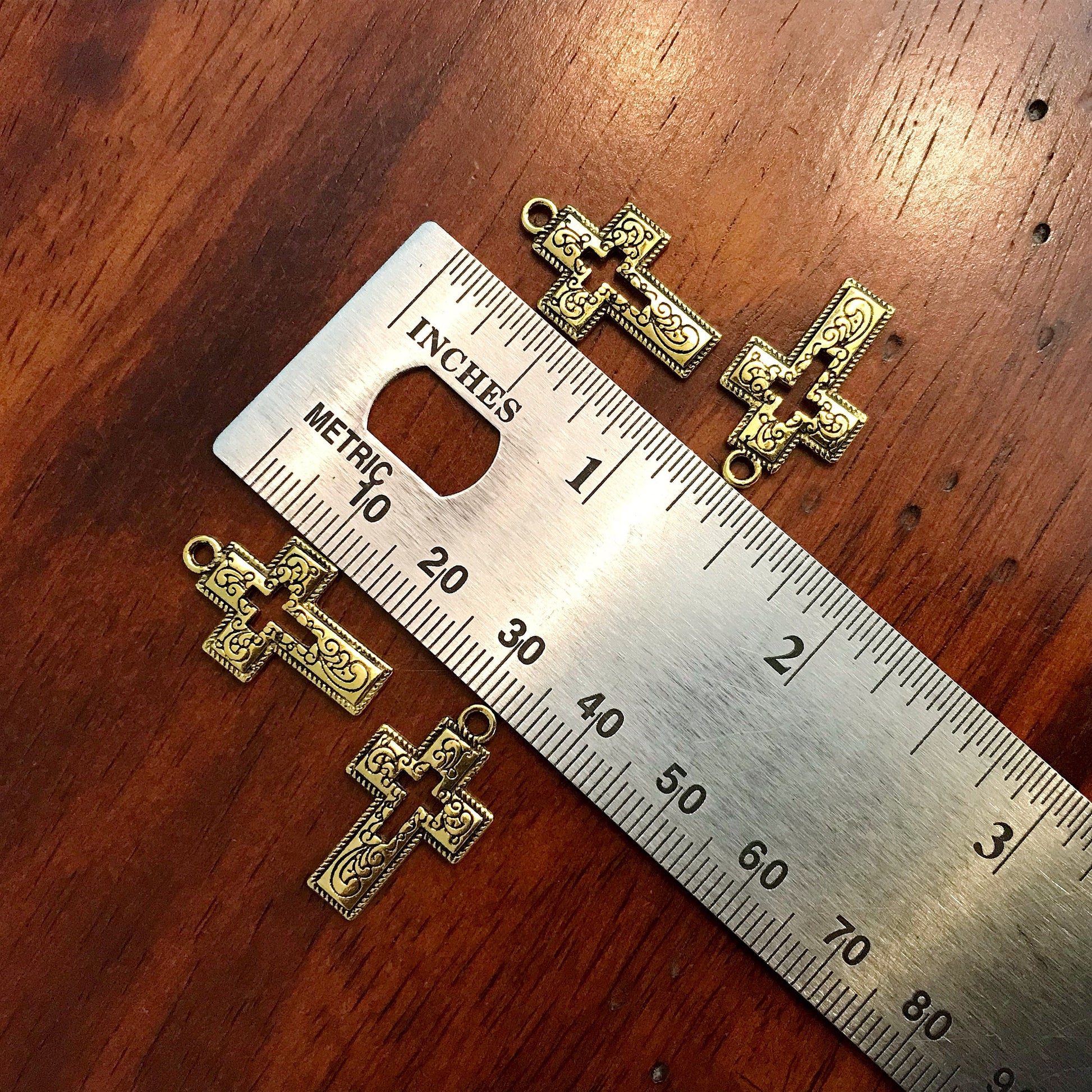 25pcs Cross Charms, Antique Gold Charms, Inside Cross, Hollow Cross, Fancy Cross Charms, Gold Cross Charms, Double Sided Cross, Findings