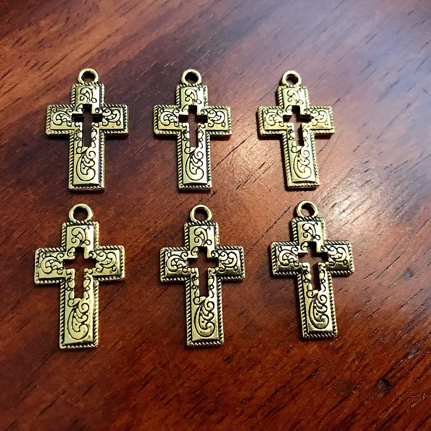 25pcs Cross Charms, Antique Gold Charms, Inside Cross, Hollow Cross, Fancy Cross Charms, Gold Cross Charms, Double Sided Cross, Findings