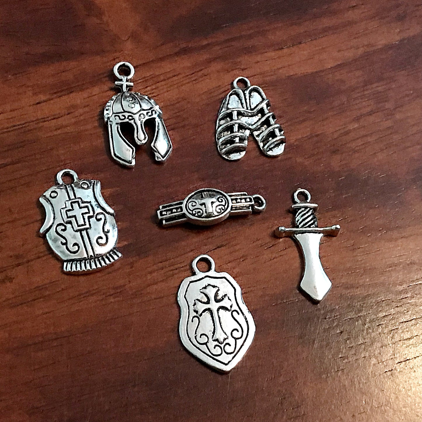 20 Sets, Armor of God Charm Sets, Full Armor Of God Charms, 20 each of the Belt Charms, Shield Charms, Breastplate, Helmet, Sword, Shoes