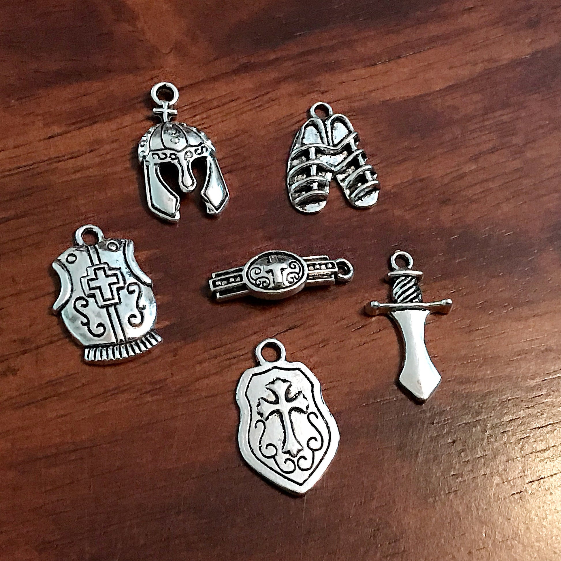 20 Sets, Armor of God Charm Sets, Full Armor Of God Charms, 20 each of the Belt Charms, Shield Charms, Breastplate, Helmet, Sword, Shoes