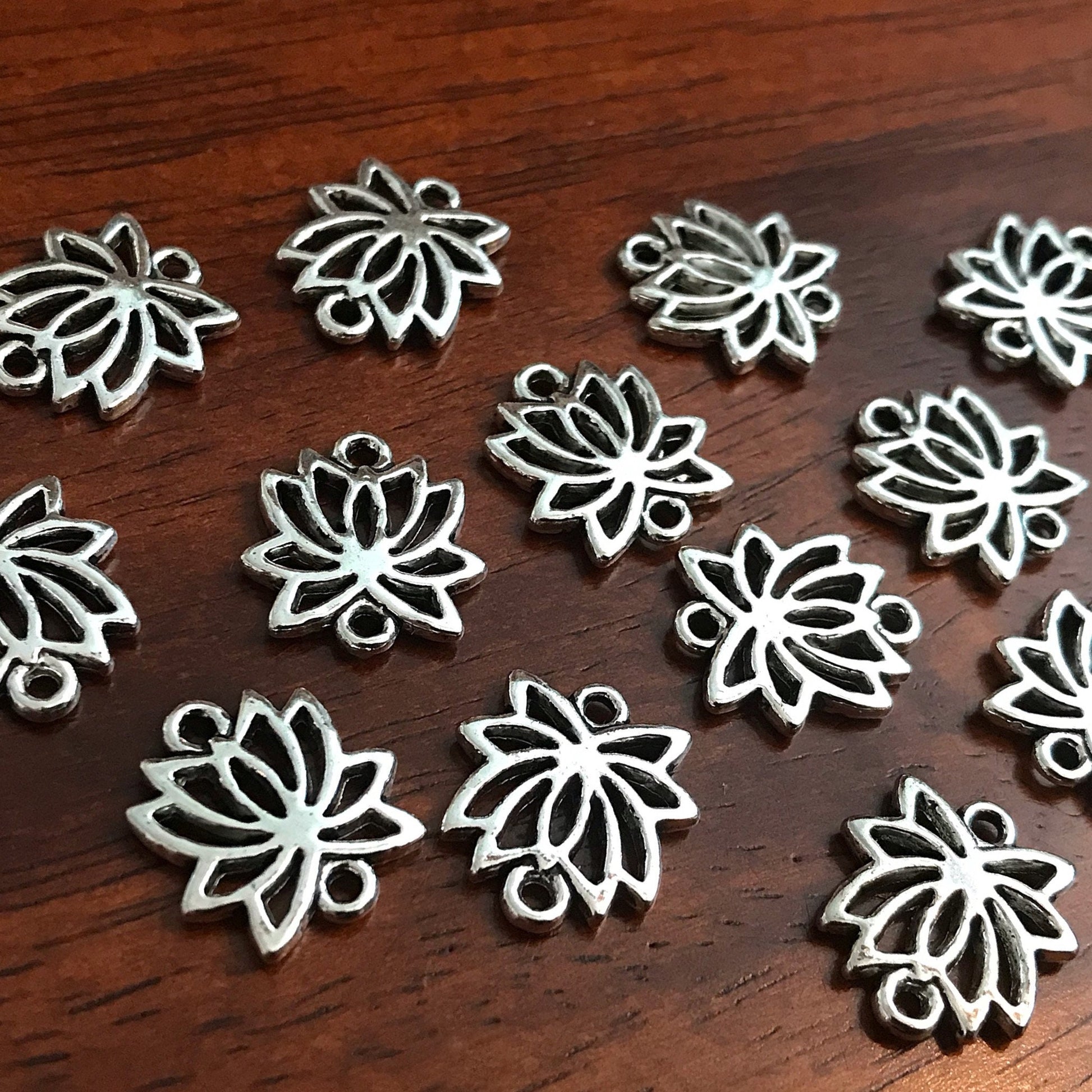 15pcs, Lotus Flower Connector Charms, Lotus Connector Charms, Double Sided Lotus Flower, Lotus Charms, Yoga Charms, Zen Charms, Findings