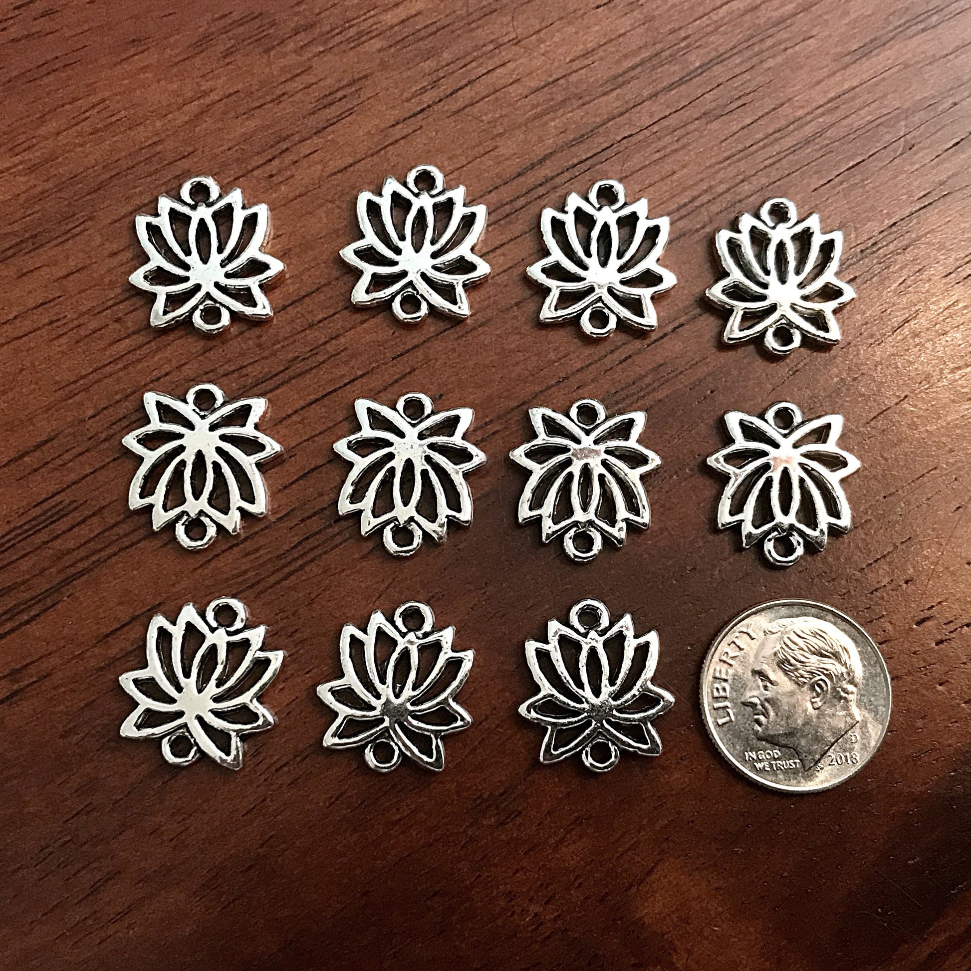 20pcs, Lotus Charms, Lotus Connector Charms, 3D Lotus Charms, Lotus Flower Charms, Buddhist Charms, Yoga Charms, Zen Charms, Findings