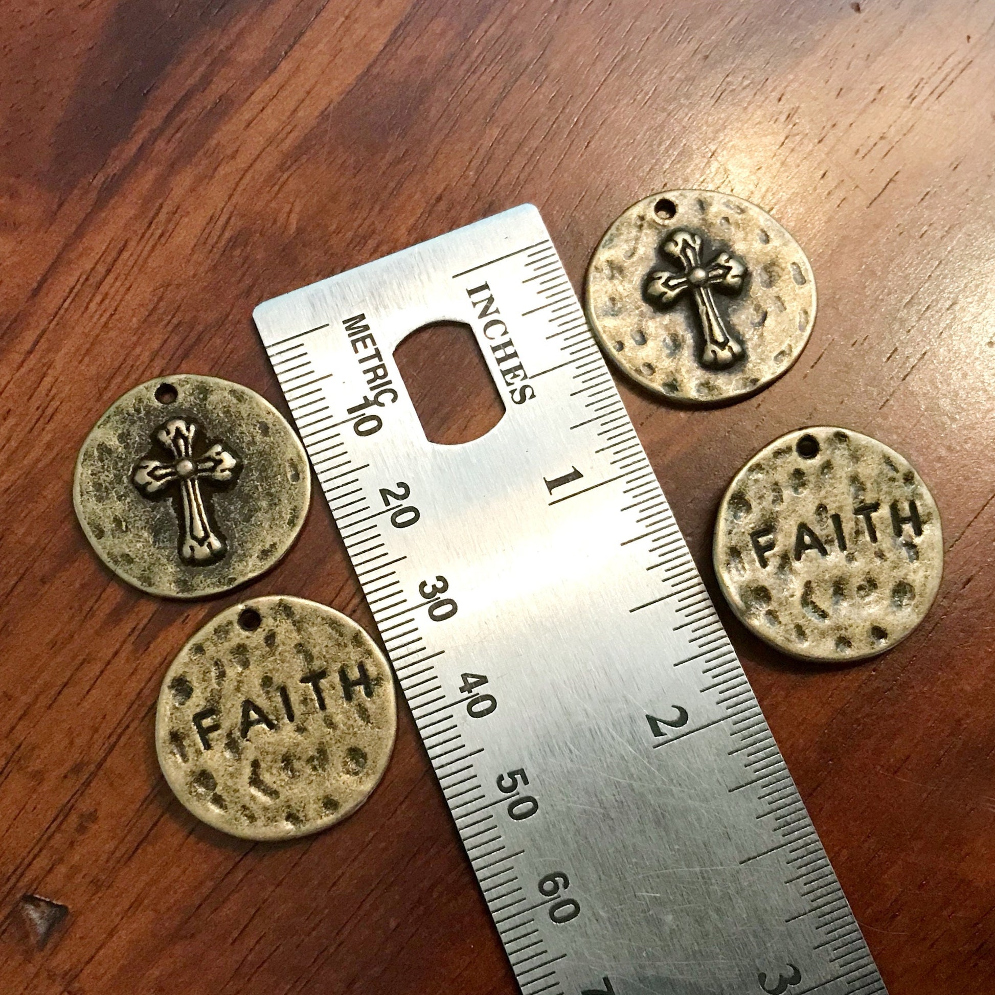 5pcs, Large Faith Charms, Round Faith Charms, Antique Bronze Cross Charms, Round Cross Charms, Hammered Cross Pendants, Disc Cross, Findings