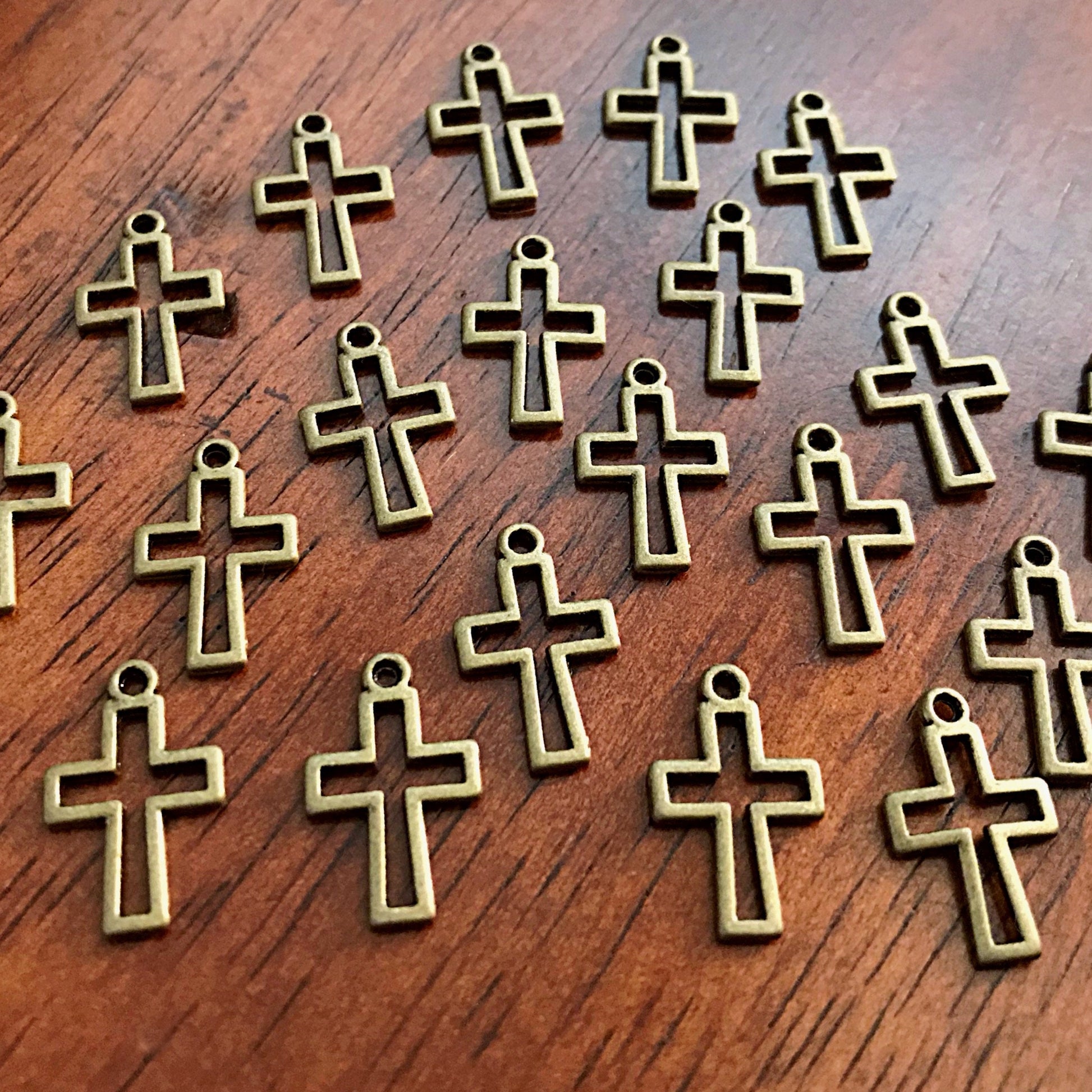 25pcs, Cross Charms, Inside Cross Charms, Antique Bronze Cross Charms, Rosary Charms, Double Sided Cross Charms, Catholic Charms, Findings