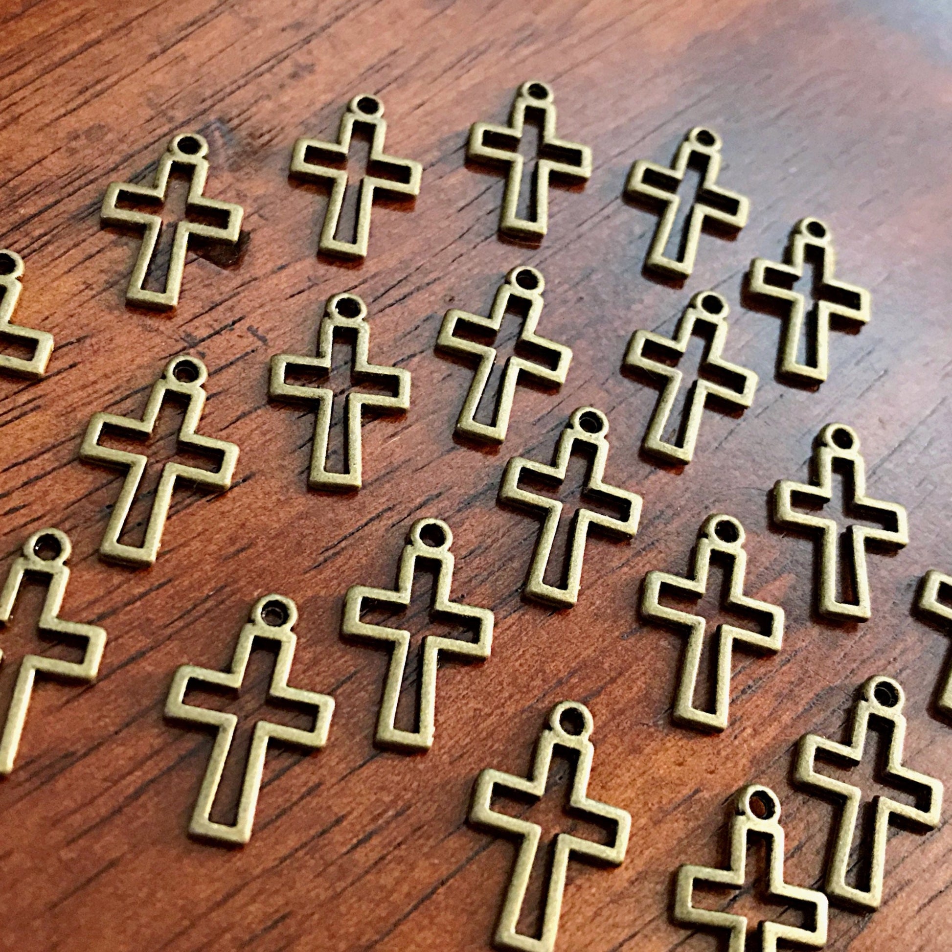 50pcs, Cross Charms, Inside Cross Charms, Antique Bronze Cross Charms, Rosary Charms, Double Sided Cross Charms, Catholic Charms, Findings