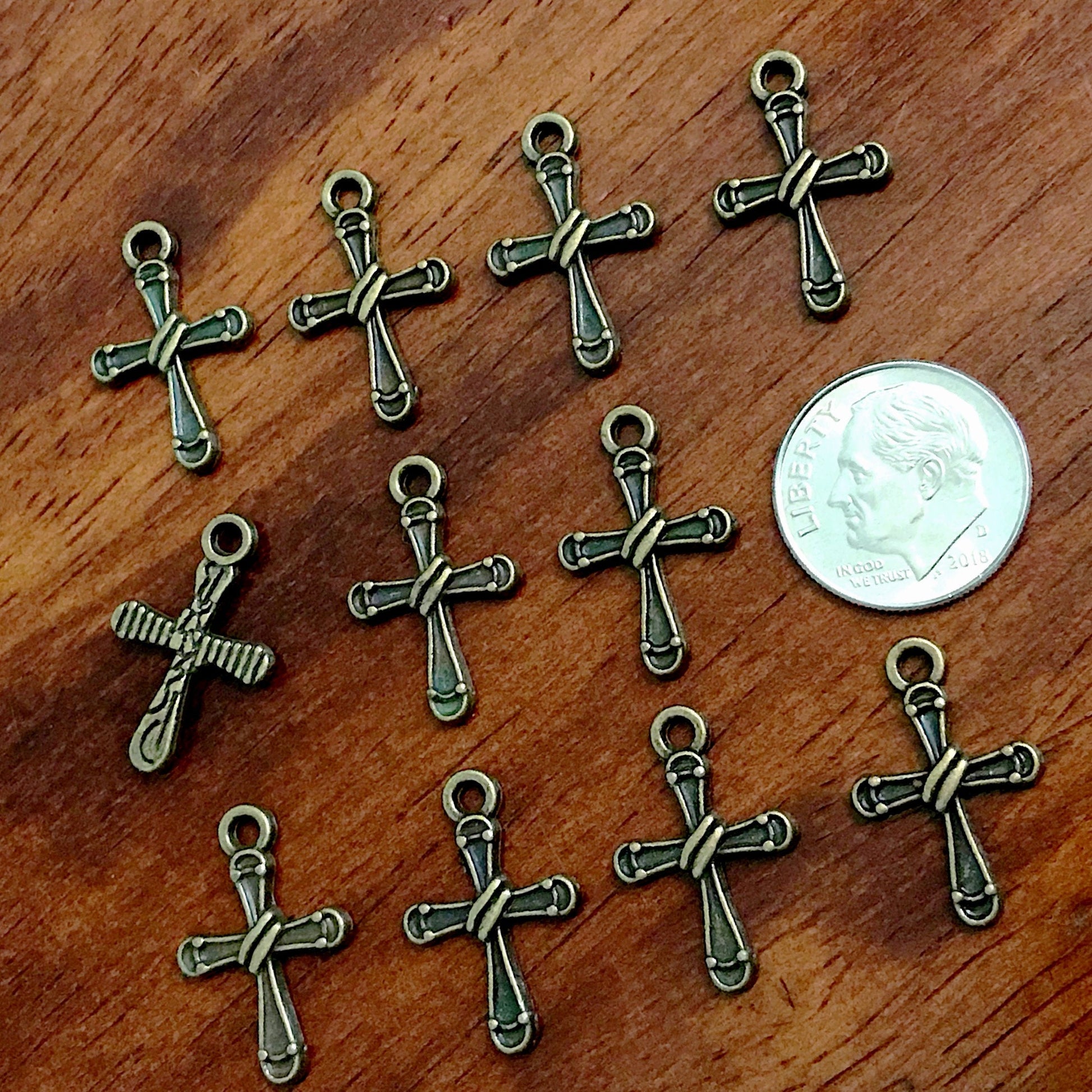 25pcs, Cross Charms, Antique Bronze Charms, Crucifix Charms, Beautiful Cross Charms, Fancy Cross Charms, Bronze Cross Pendants, Finding