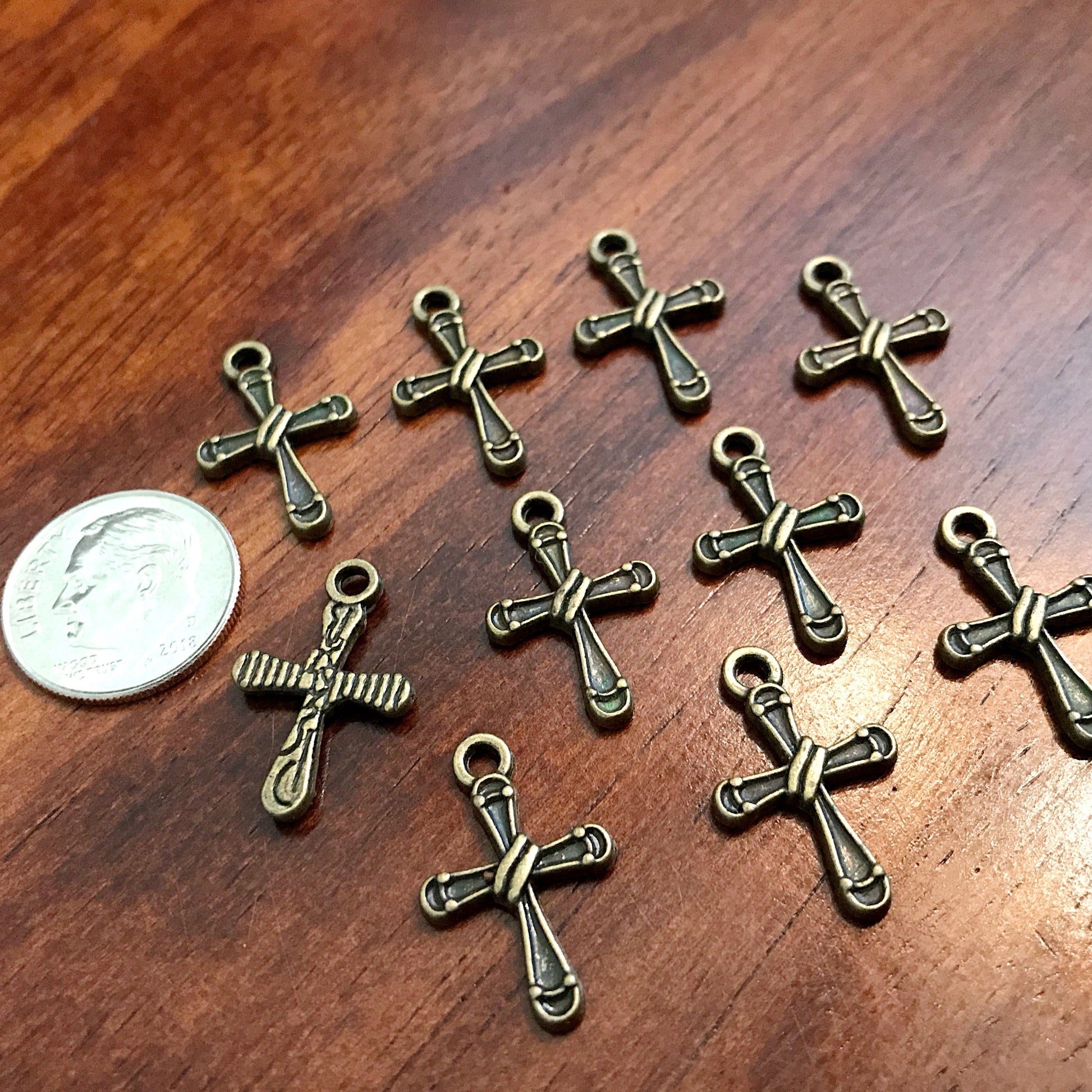 25pcs, Cross Charms, Antique Bronze Charms, Crucifix Charms, Beautiful Cross Charms, Fancy Cross Charms, Bronze Cross Pendants, Finding