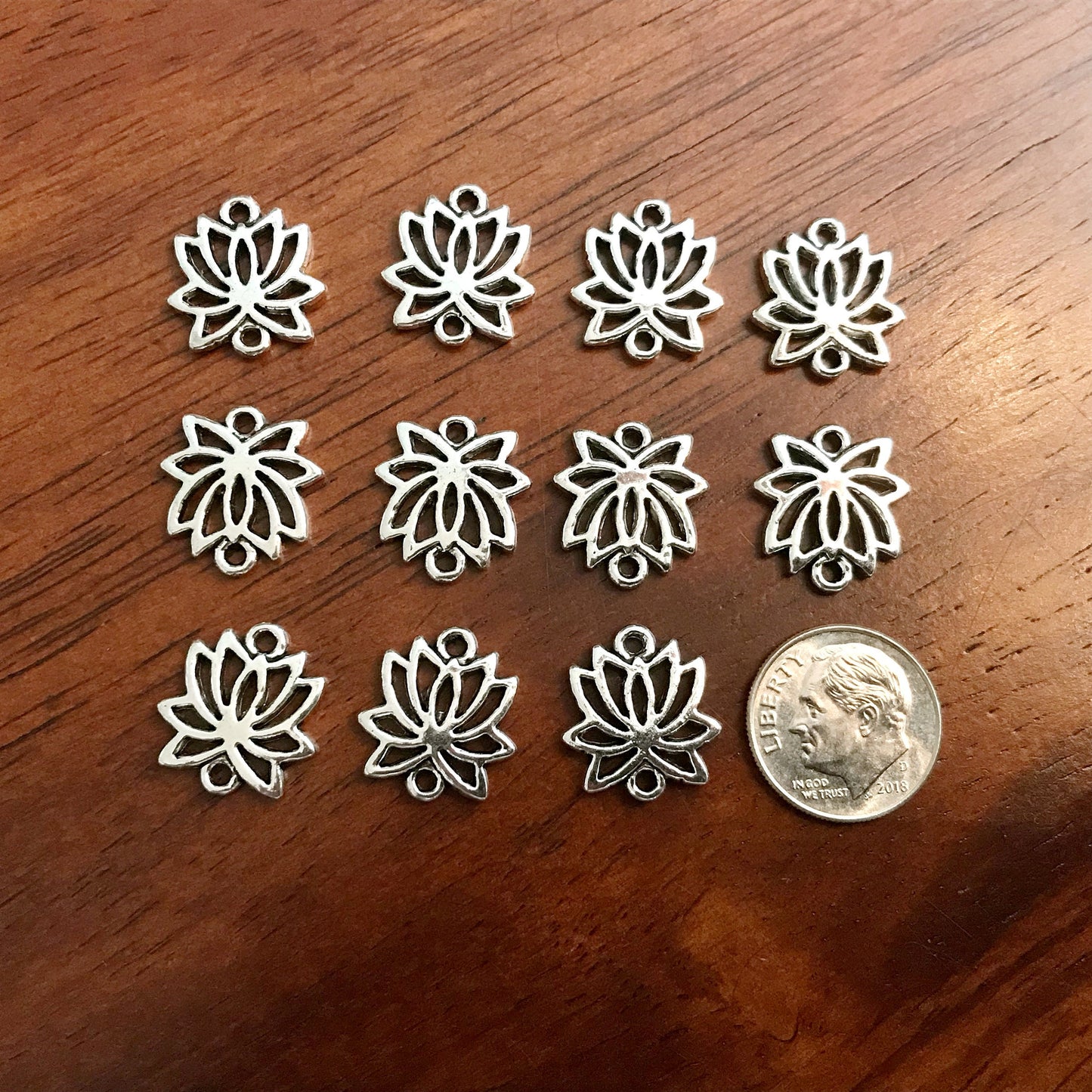 20pcs, Lotus Charms, Lotus Connector Charms, 3D Lotus Charms, Lotus Flower Charms, Buddhist Charms, Yoga Charms, Zen Charms, Findings