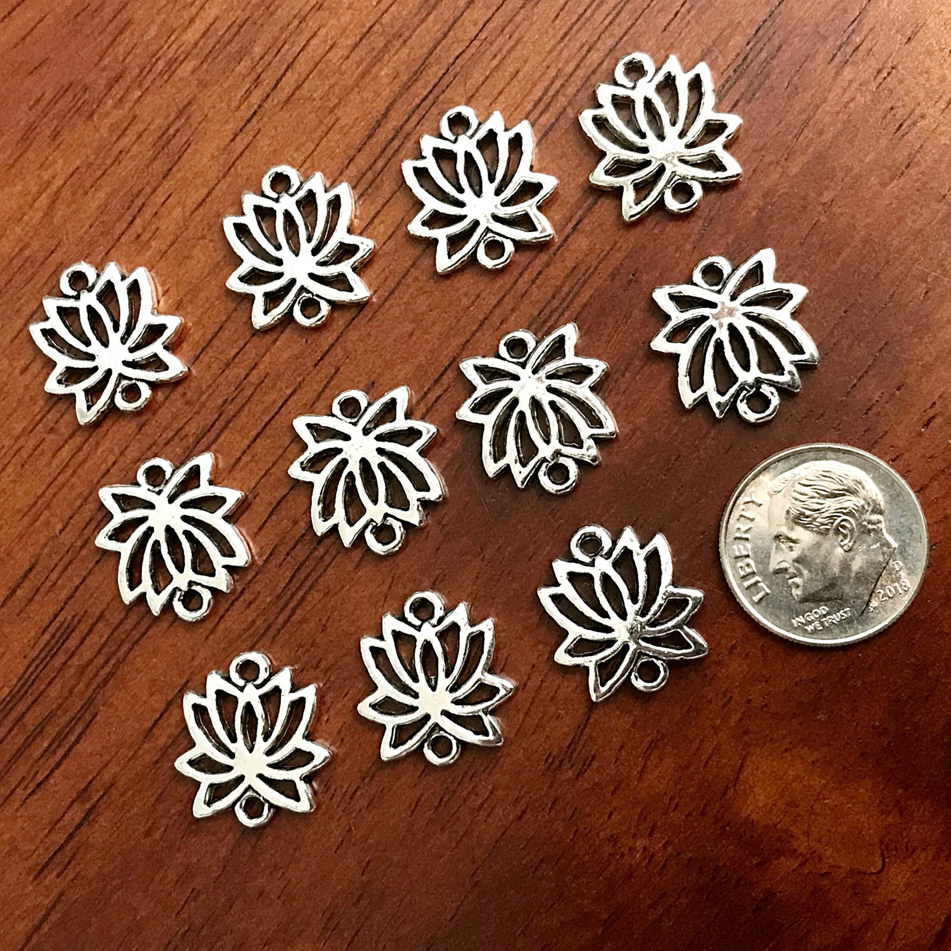 20pcs, Lotus Charms, Lotus Connector Charms, 3D Lotus Charms, Lotus Flower Charms, Buddhist Charms, Yoga Charms, Zen Charms, Findings