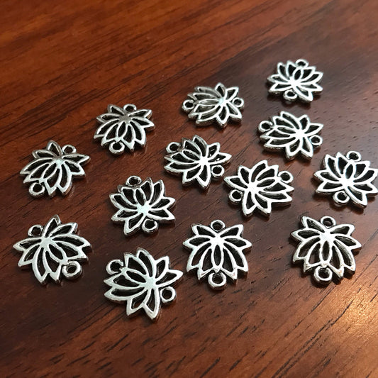 20pcs, Lotus Charms, Lotus Connector Charms, 3D Lotus Charms, Lotus Flower Charms, Buddhist Charms, Yoga Charms, Zen Charms, Findings
