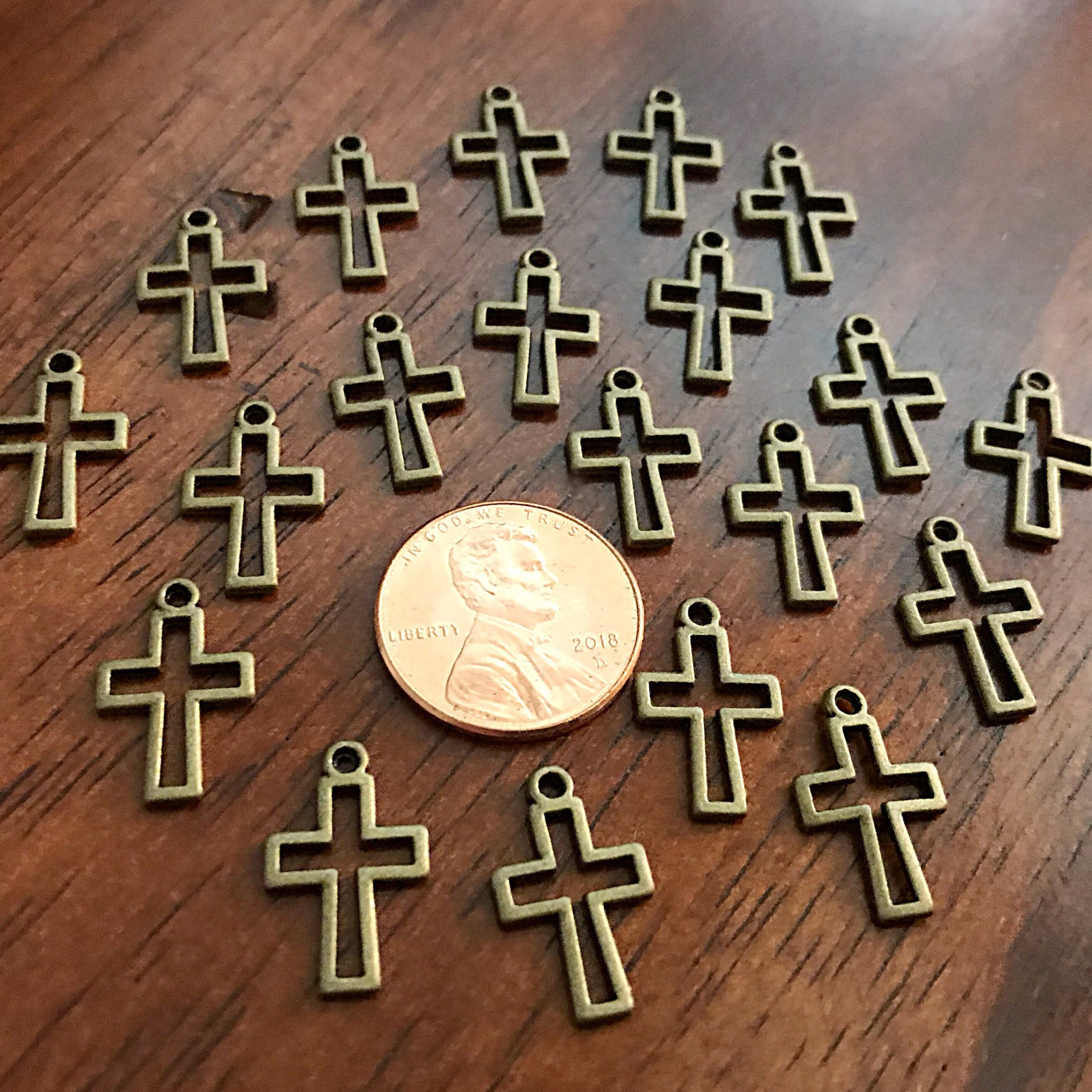 25pcs, Cross Charms, Inside Cross Charms, Antique Bronze Cross Charms, Rosary Charms, Double Sided Cross Charms, Catholic Charms, Findings