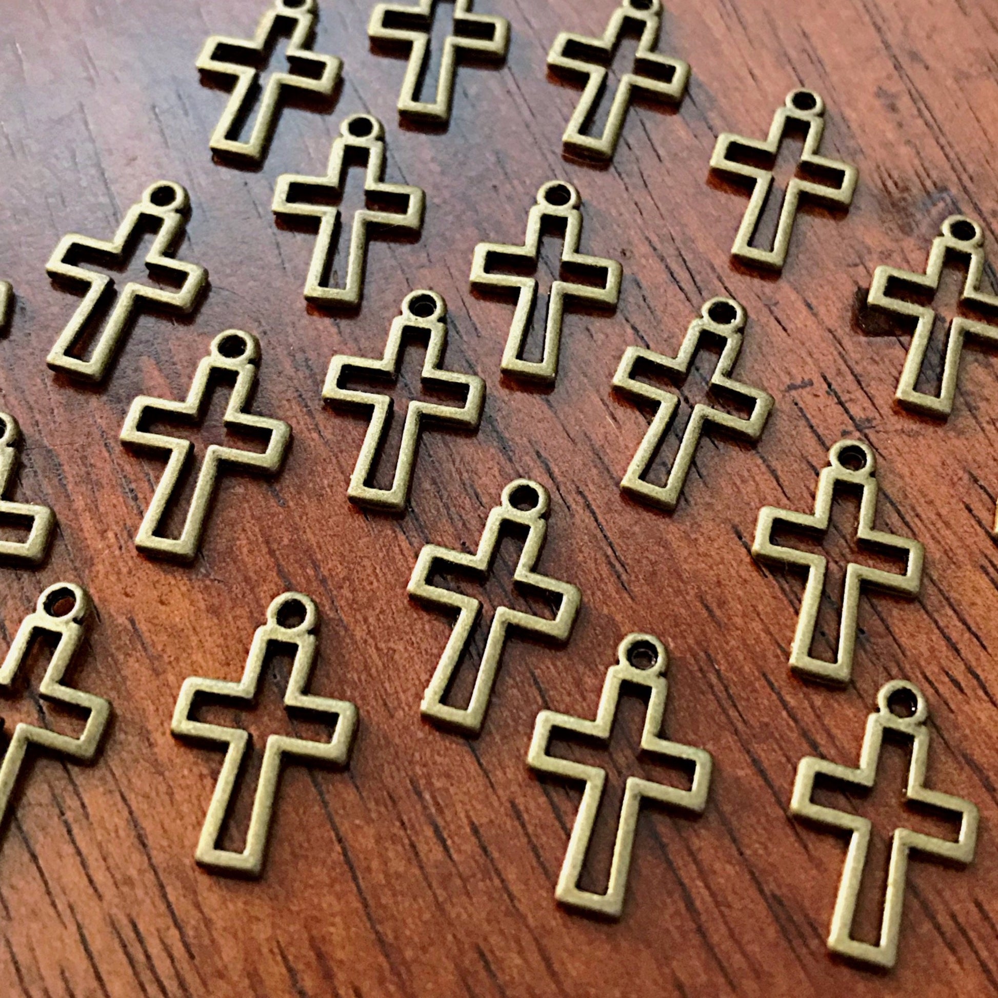 25pcs, Cross Charms, Inside Cross Charms, Antique Bronze Cross Charms, Rosary Charms, Double Sided Cross Charms, Catholic Charms, Findings