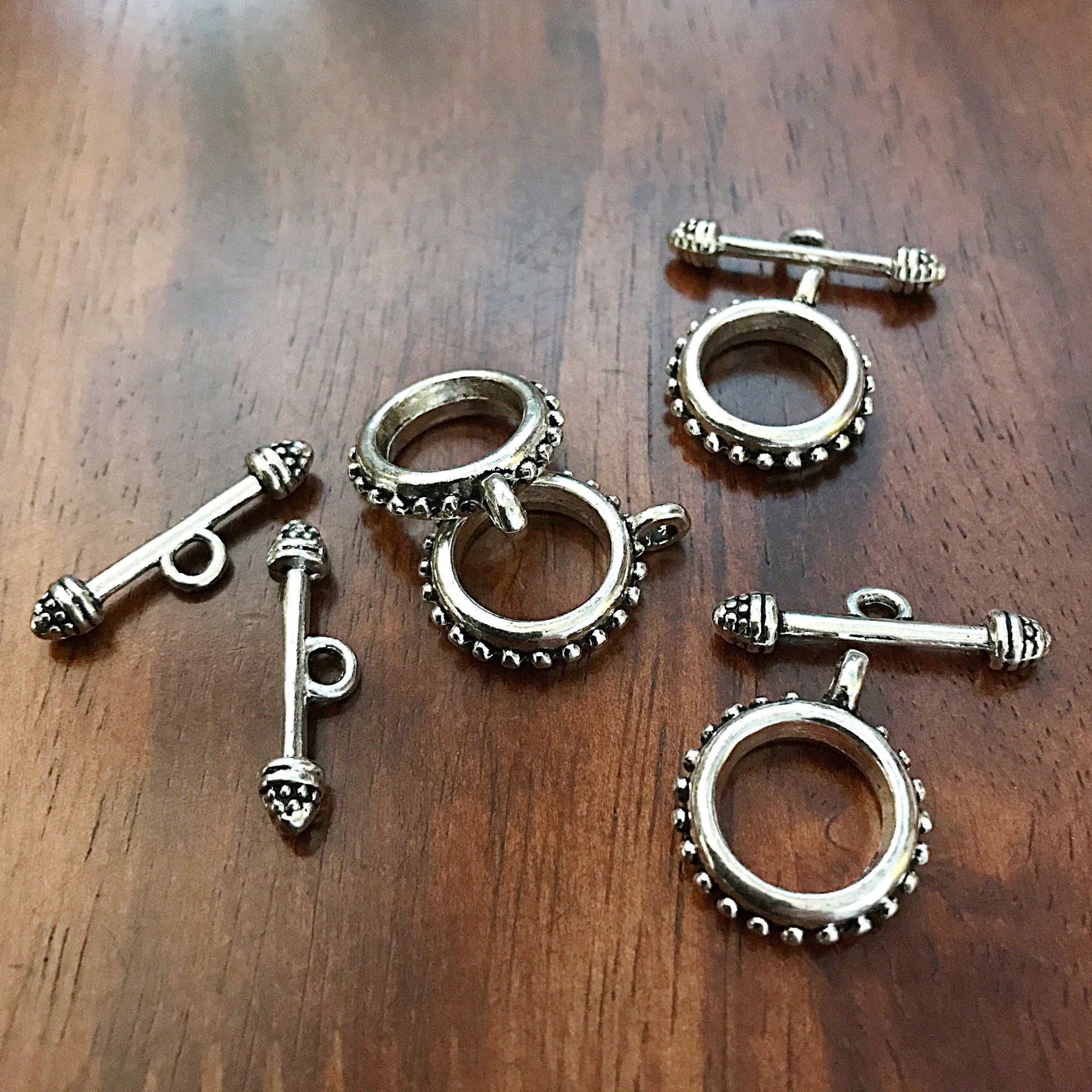 10 Toggle Clasp Sets, Bail Connector Sets, T-Bar Round Toggle Clasps, Necklace Connector Charms, Connector Beads, Jewelry Making, Findings