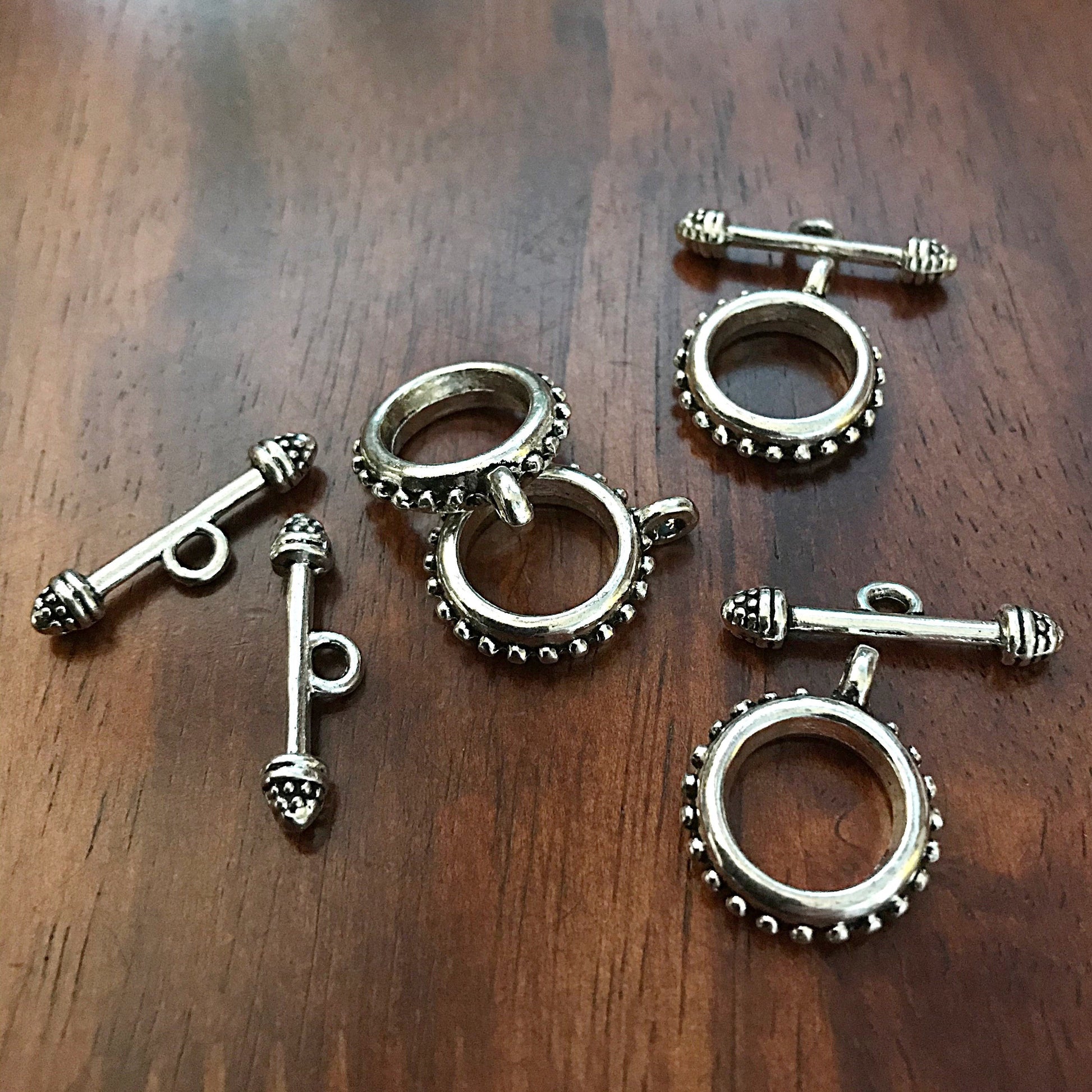 10 Toggle Clasp Sets, Bail Connector Sets, T-Bar Round Toggle Clasps, Necklace Connector Charms, Connector Beads, Jewelry Making, Findings
