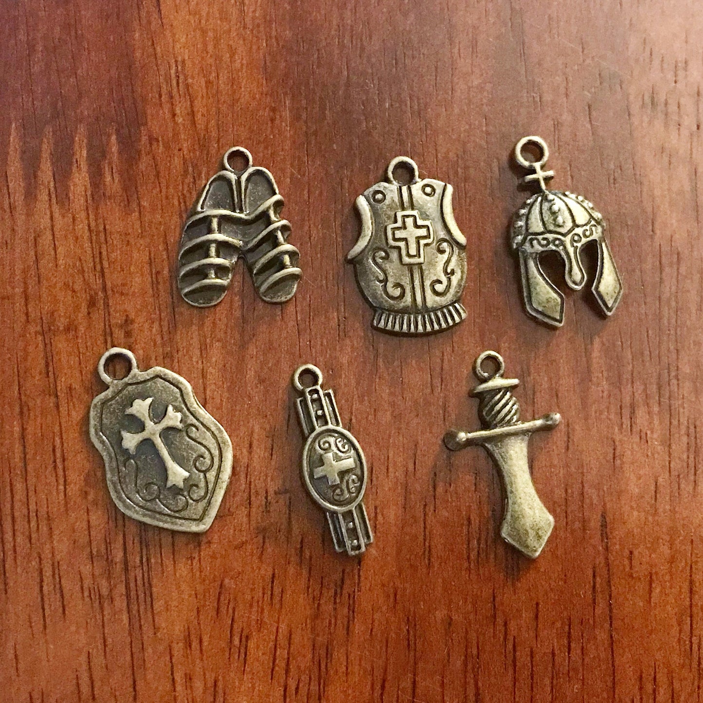 50 sets, Armor of God Charm Sets, Full Armor Of God Charms, 50 each of the Belt, Shield, Breastplate, Helmet, Sword, Shoes