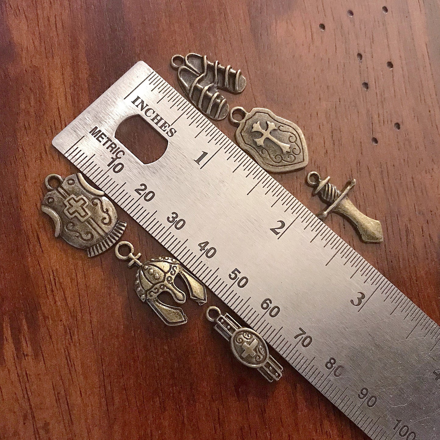 10 sets, Armor of God Charm Sets, Full Armor Of God Charm, 10 each of the Bronze Belt, Shield, Breastplate, Helmet, Sword, Shoes