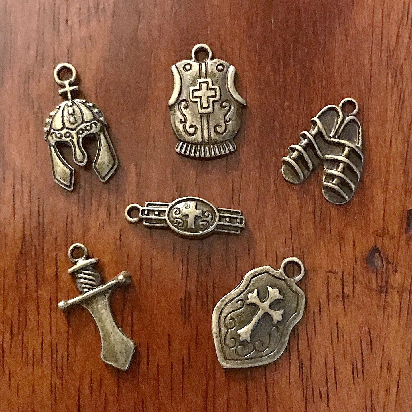 50 sets, Armor of God Charm Sets, Full Armor Of God Charms, 50 each of the Belt, Shield, Breastplate, Helmet, Sword, Shoes