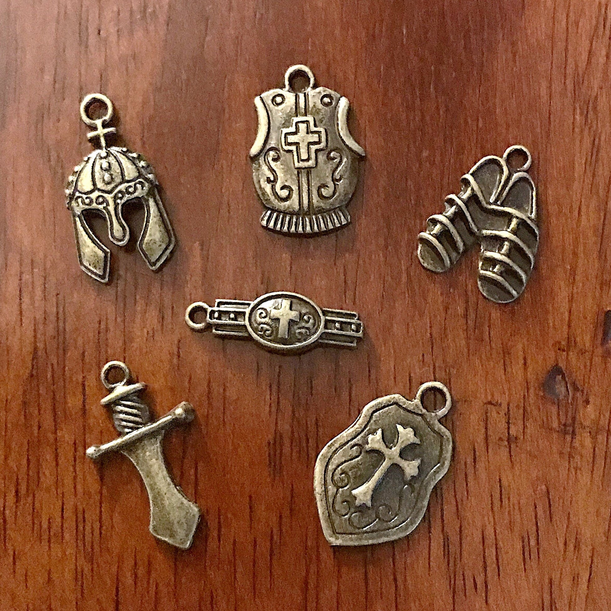 30 sets, Armor of God Charm Sets, Full Armor Of God Charms, 30 each of the Belt, Shield, Breastplate, Helmet, Sword, Shoes