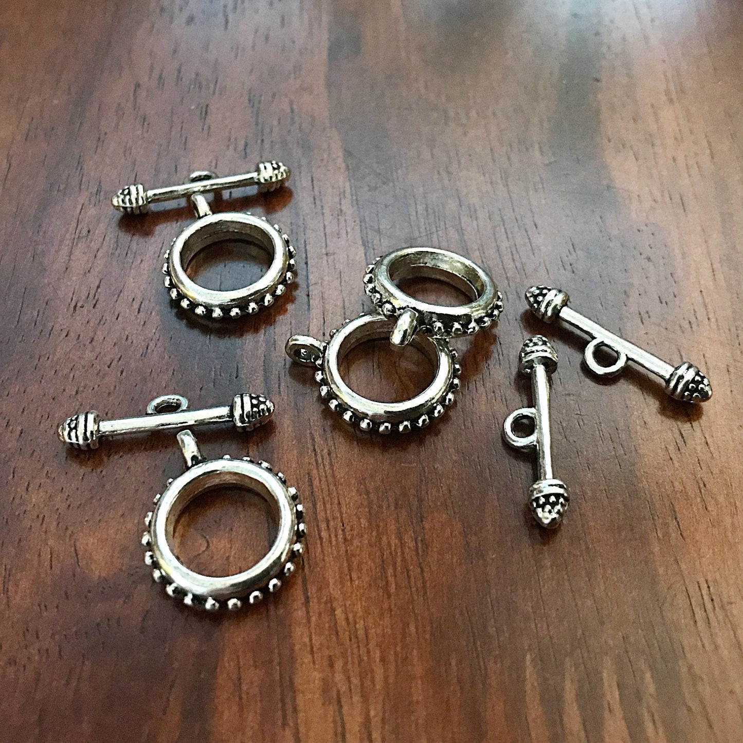 10 Toggle Clasp Sets, Bail Connector Sets, T-Bar Round Toggle Clasps, Necklace Connector Charms, Connector Beads, Jewelry Making, Findings