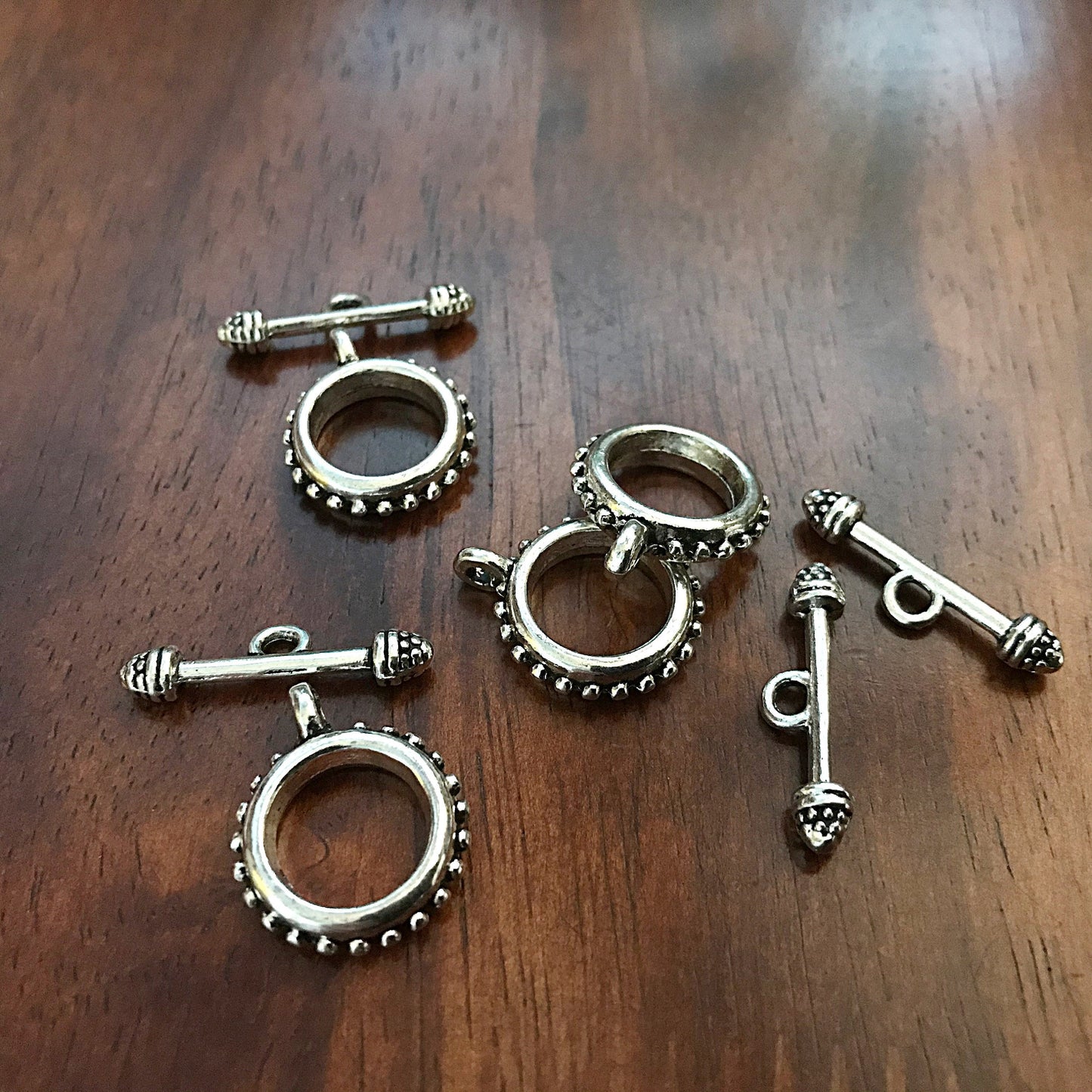 10 Toggle Clasp Sets, Bail Connector Sets, T-Bar Round Toggle Clasps, Necklace Connector Charms, Connector Beads, Jewelry Making, Findings
