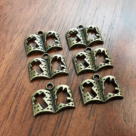 Bulk 50 Bible Charms, Full Amor of God Charms, Antique Bronze Charms, Bronze Bible Charms, Book Charms, Holy Bible Charms, Findings