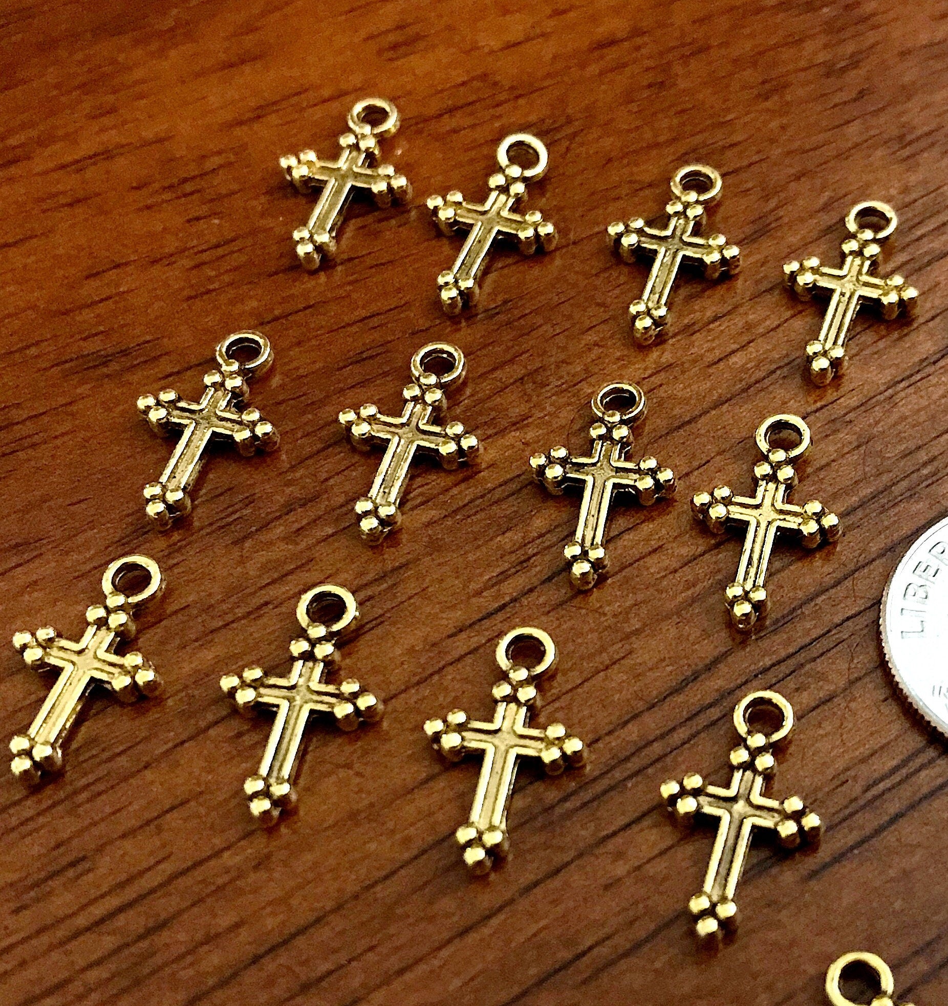 50pcs Gold Cross Charms, Antique Gold Charms, Tiny Cross Charms, Small Cross Charms, Tiny Charms, Fancy Cross Charms, Findings
