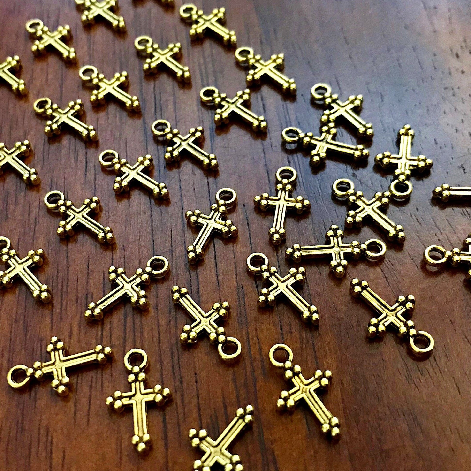 25pcs Gold Cross Charms, Antique Gold Charms, Tiny Cross Charms, Small Cross Charms, Tiny Charms, Fancy Cross Charms, Findings